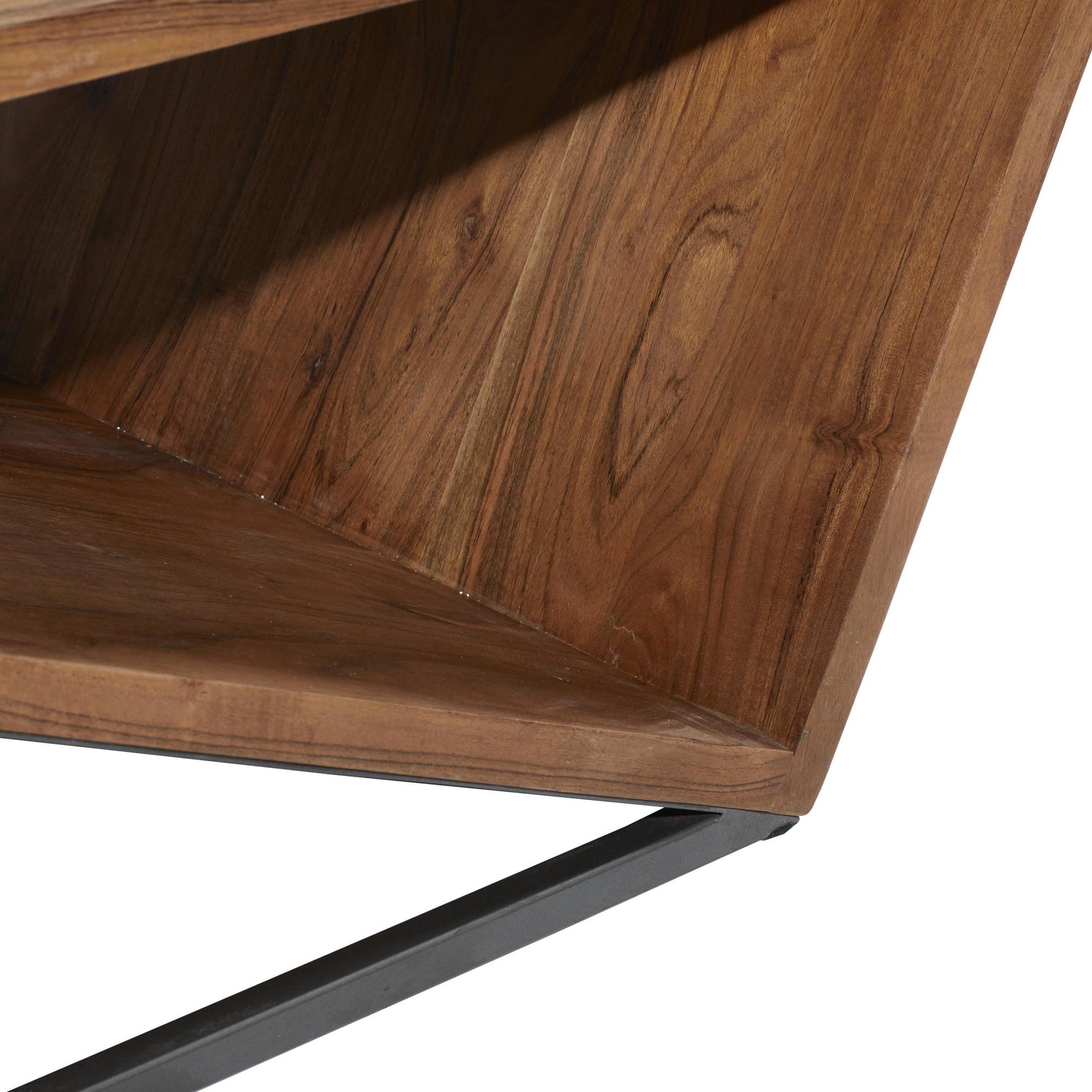 Geometric Brown Wood Diagonal Open Frame Living Room Coffee Table with Gray Metal Base