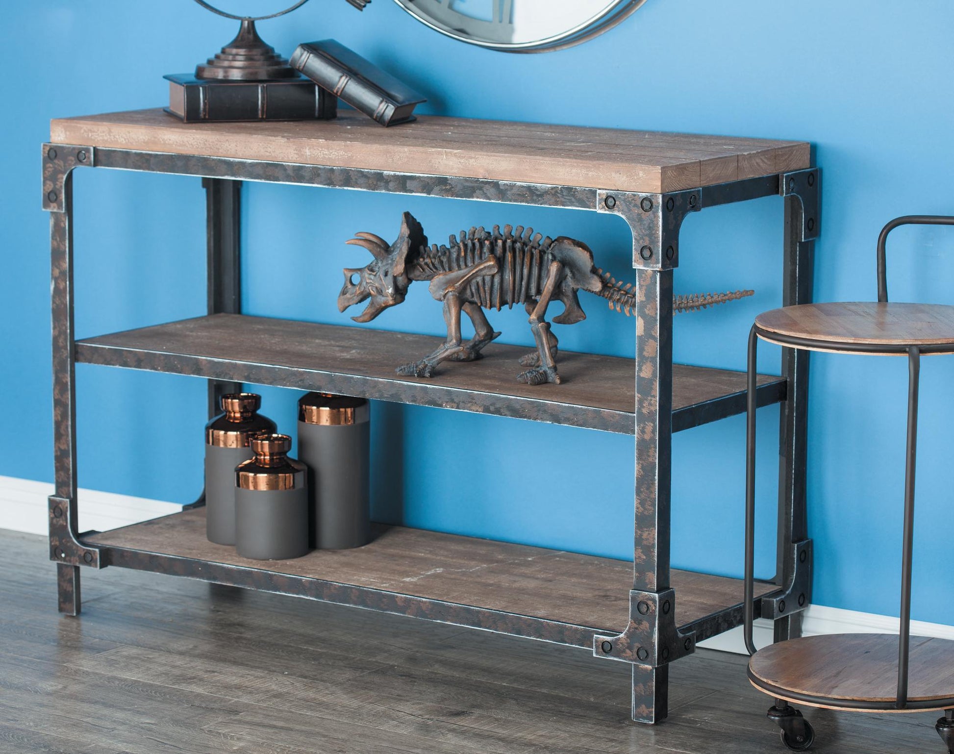 Brown Wood 2 Shelf Living Room Console Table