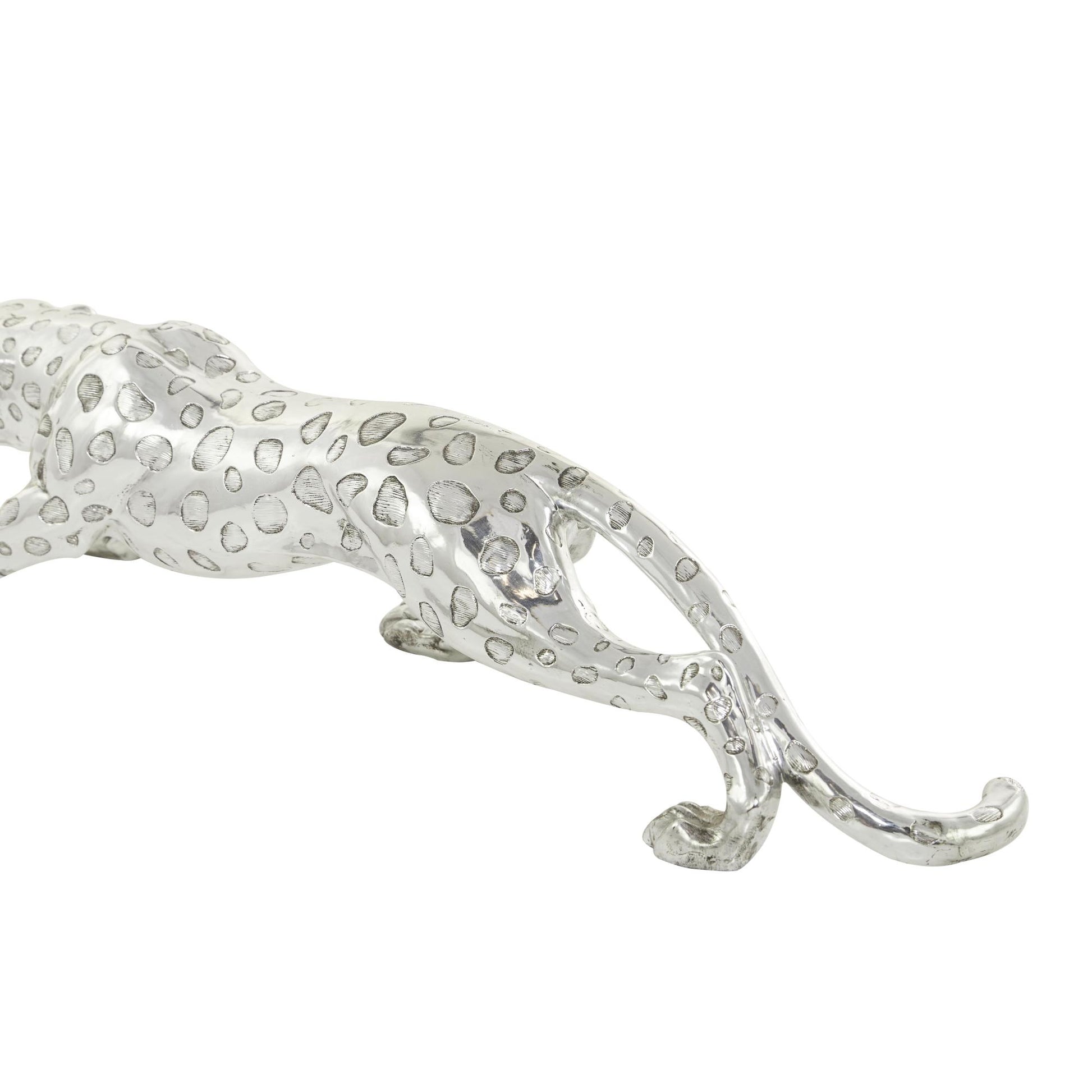 Leopard Silver Polystone Decorative Sculpture