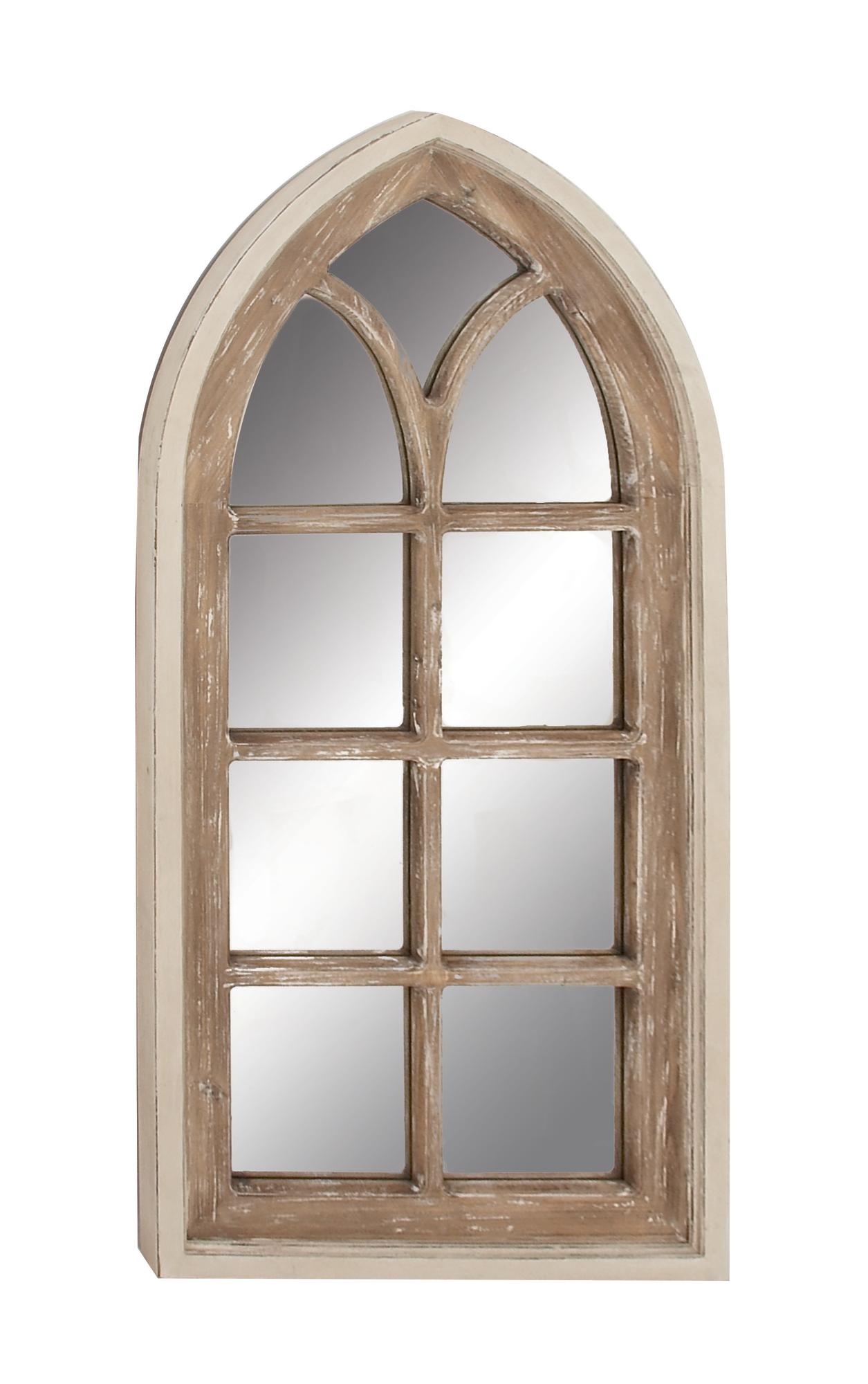 Brown Wood Arched Distressed Window Pane Room Wall Mirror