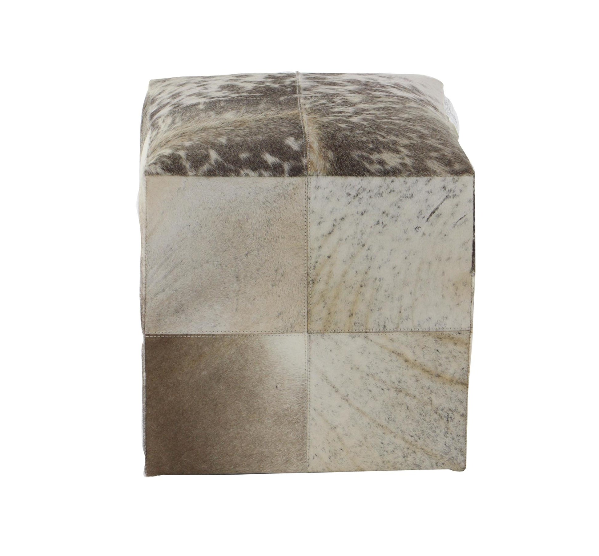 Leather Handmade Cowhide Living Room Stool with Patchwork Pattern