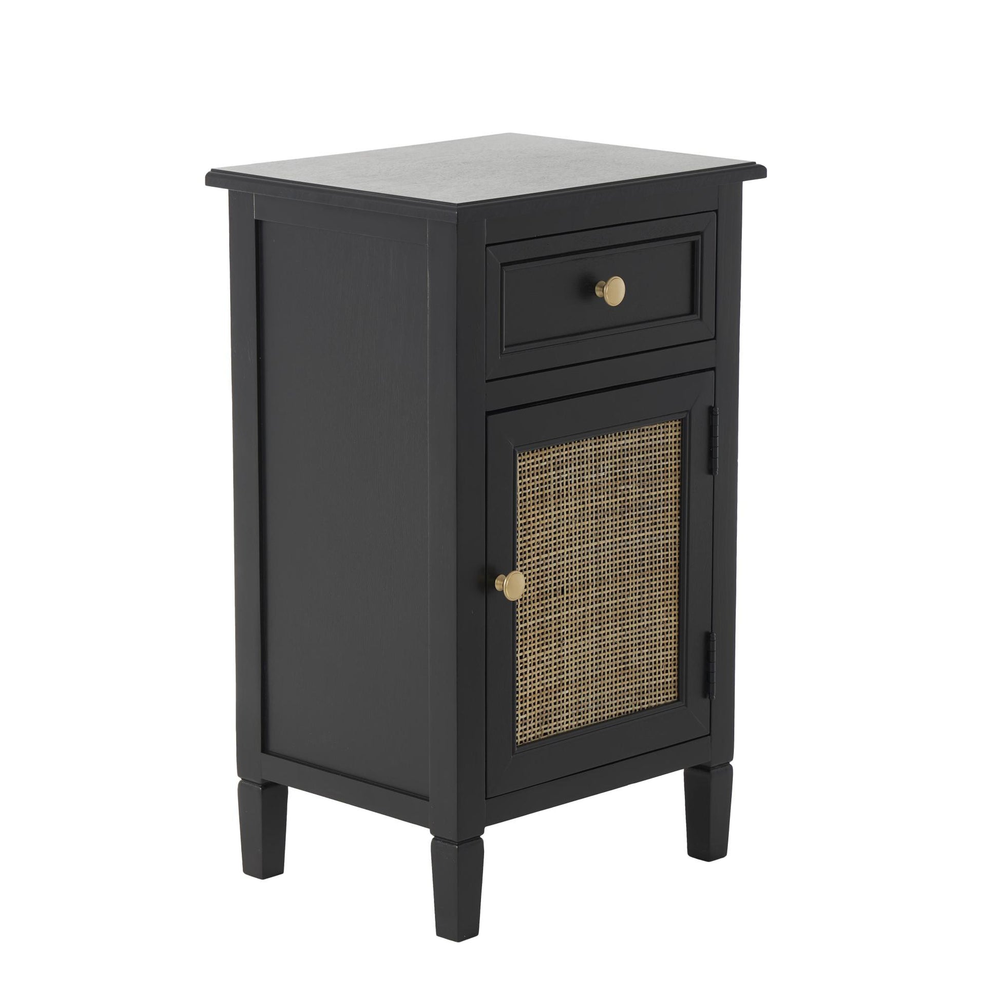 Black Wood Handmade 1 Door and 1 Drawer Room Cabinet with Rattan Front
