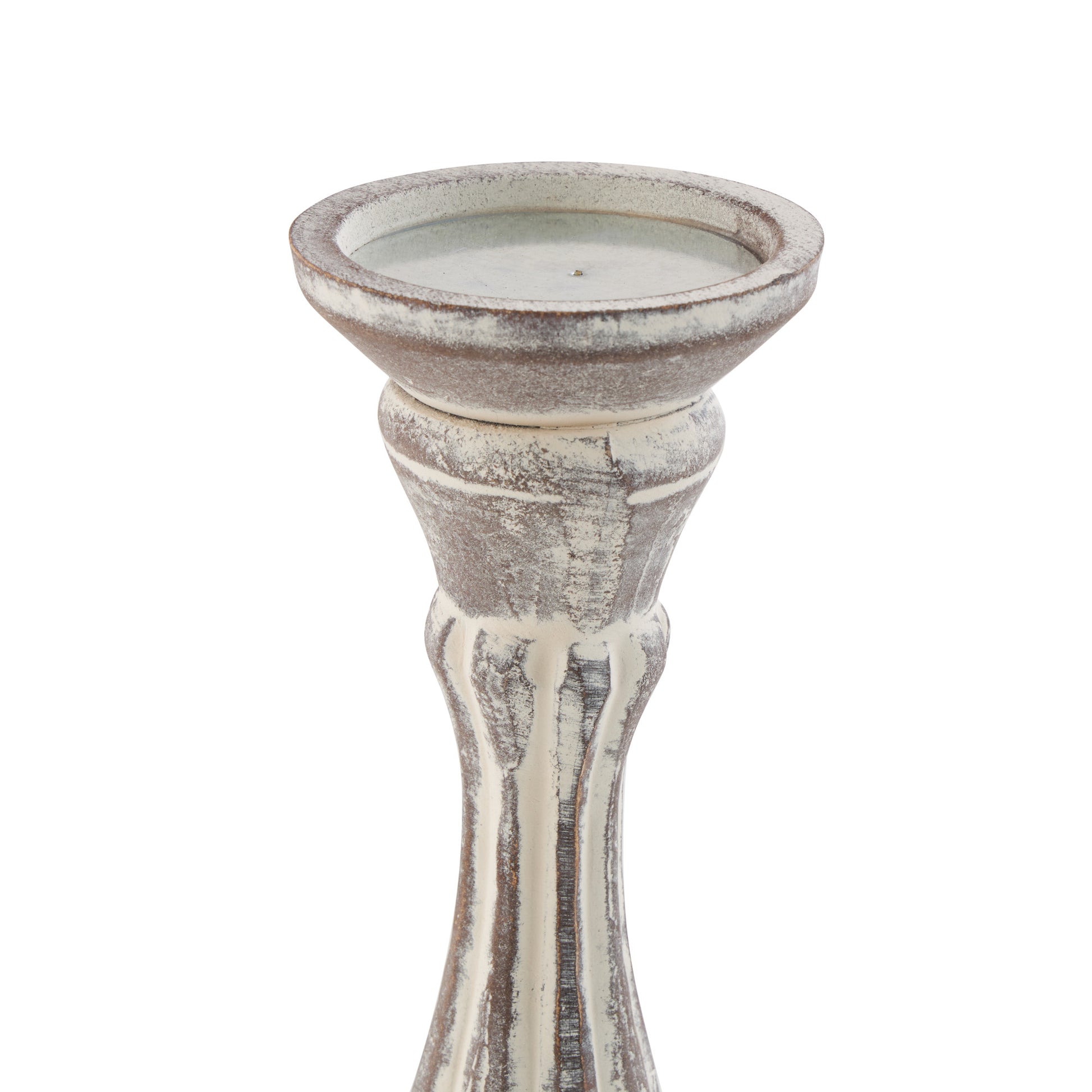 Set of 3 Wooden Distressed Turned Pillar Decorative Candle Holder