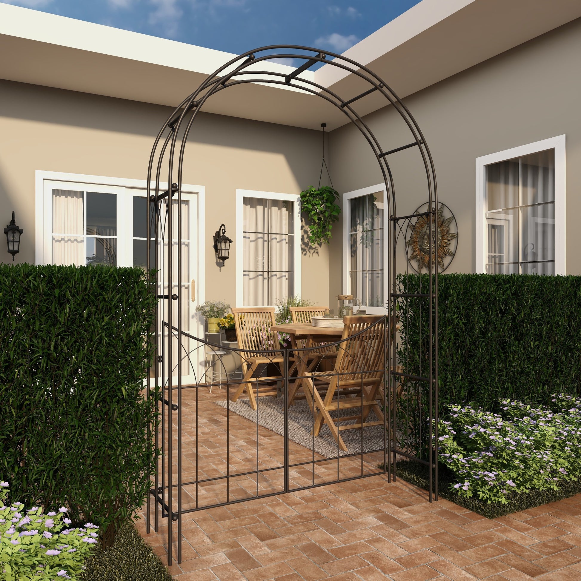 Metal Indoor Outdoor Arched Gate Indoor Outdoor Garden Arbor with Lattice Work Sides