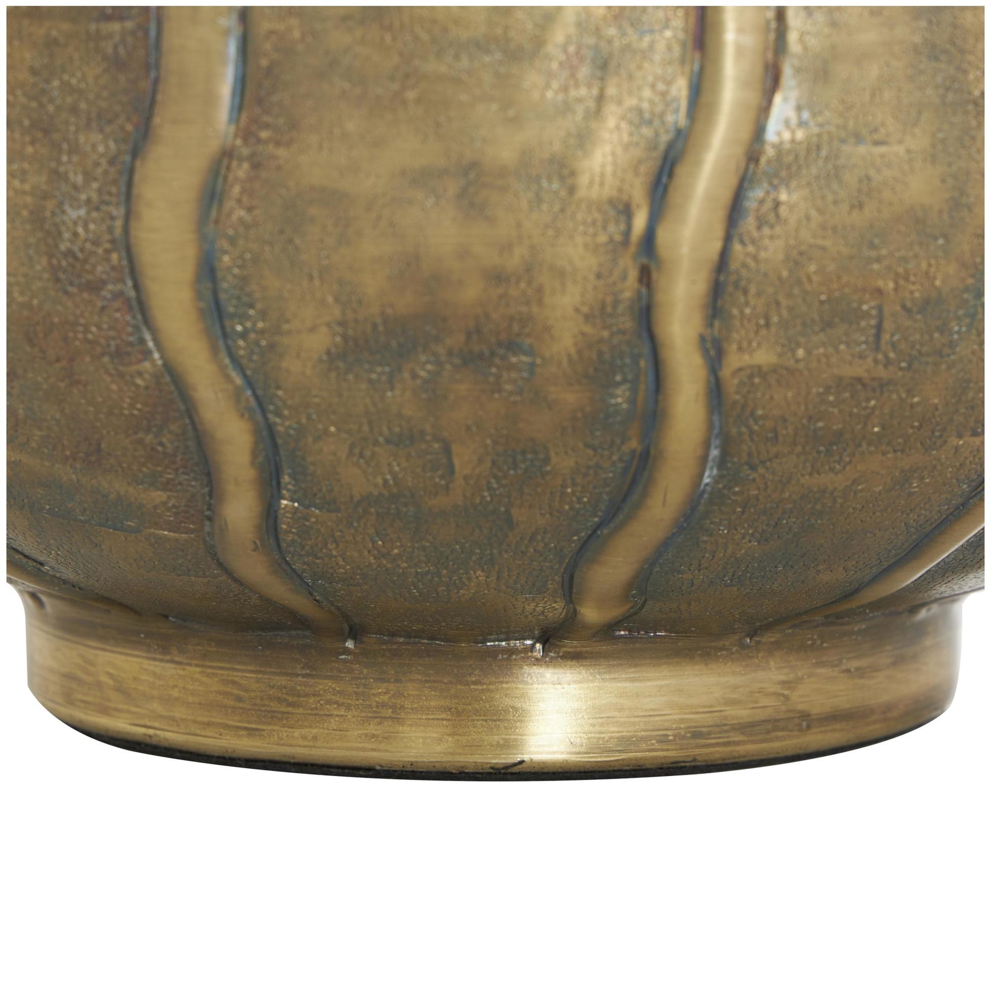 Brass Metal Wide Snakeskin Inspired Decorative Vase with Dimensional Wavy Accents