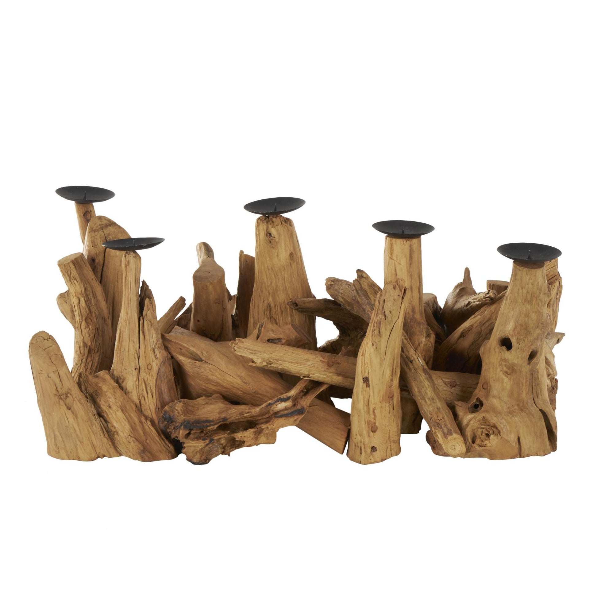 Brown Teak Wood Handmade Live Edge Decorative Candelabra
