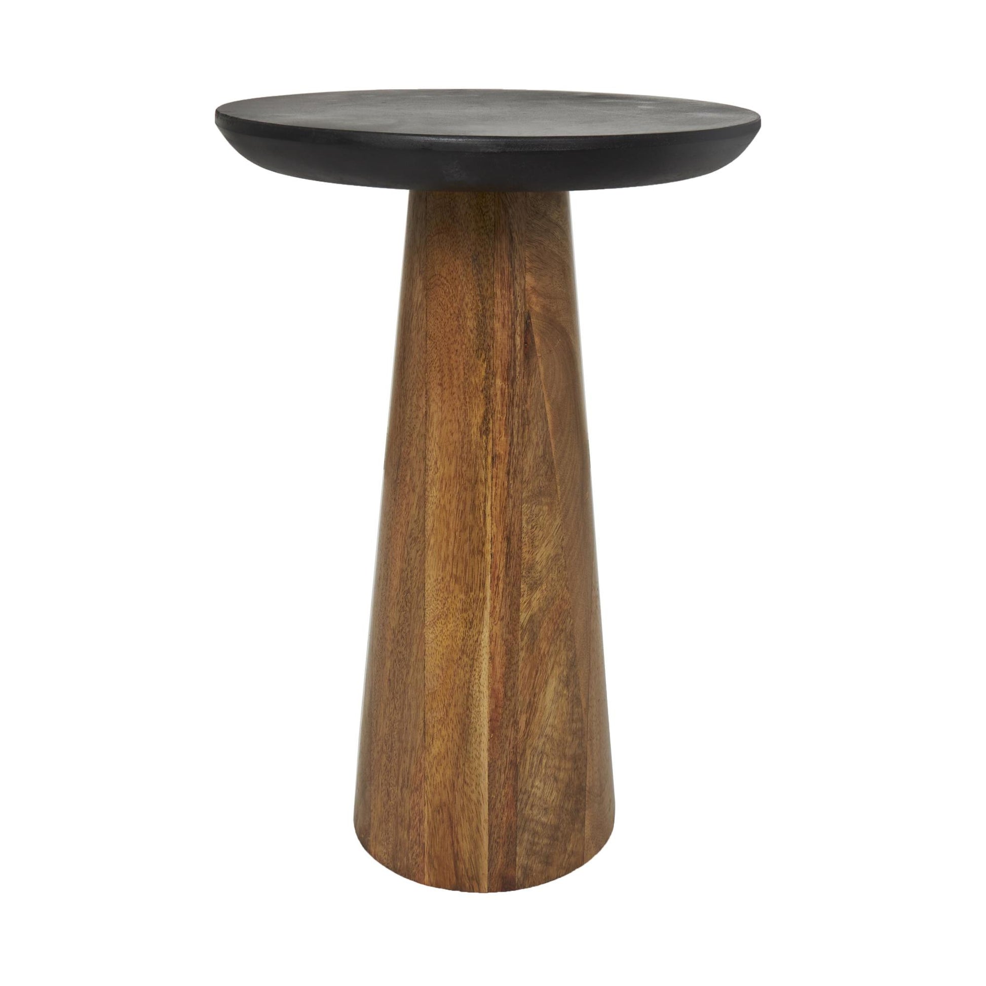 Set of 3 Brown Mango Wood Handmade Cone Shaped Side End Accent Table with Black Tabletops