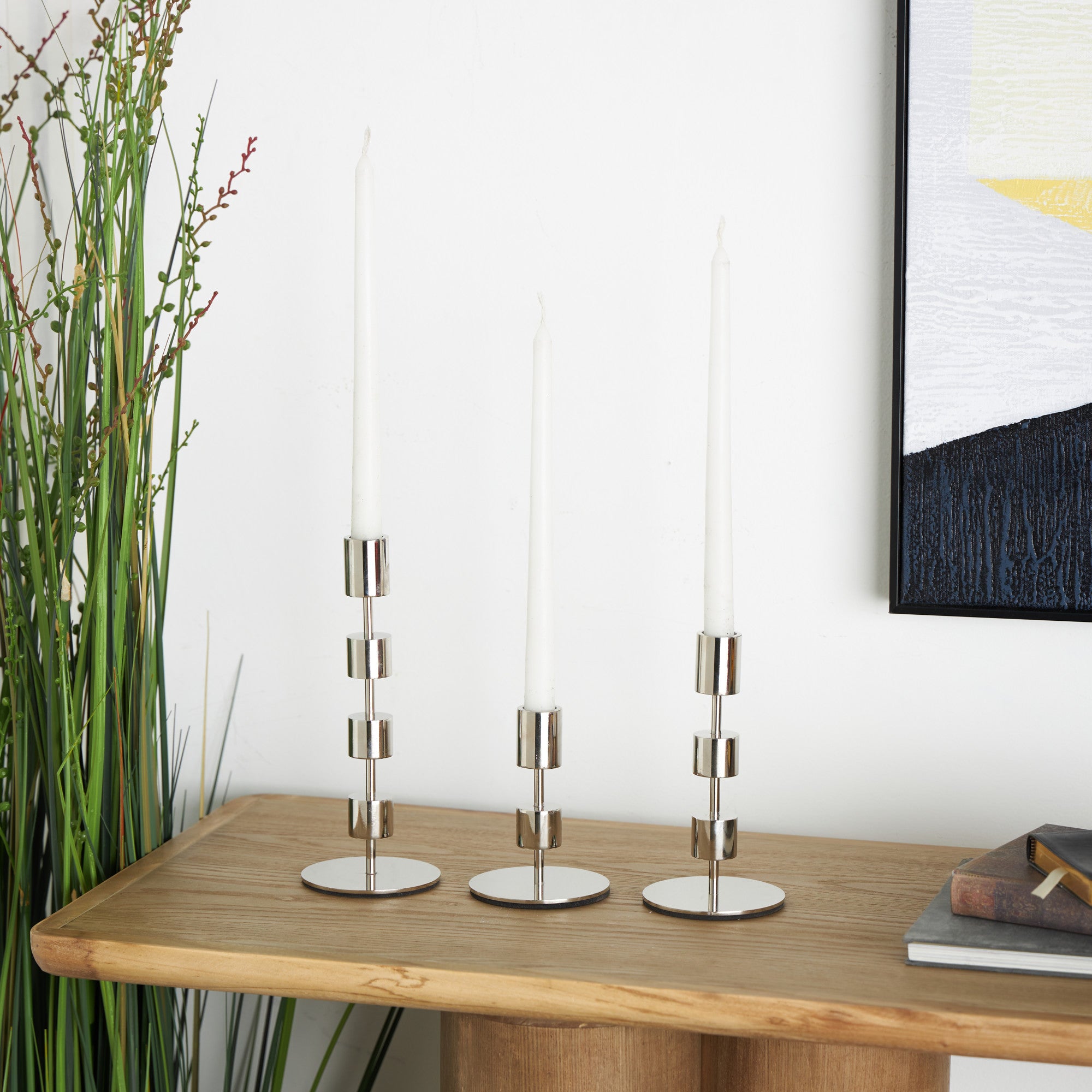 Set of 3 Abstract Aluminum Metal Floating Block Decorative Candle Holder with Rounded Bases