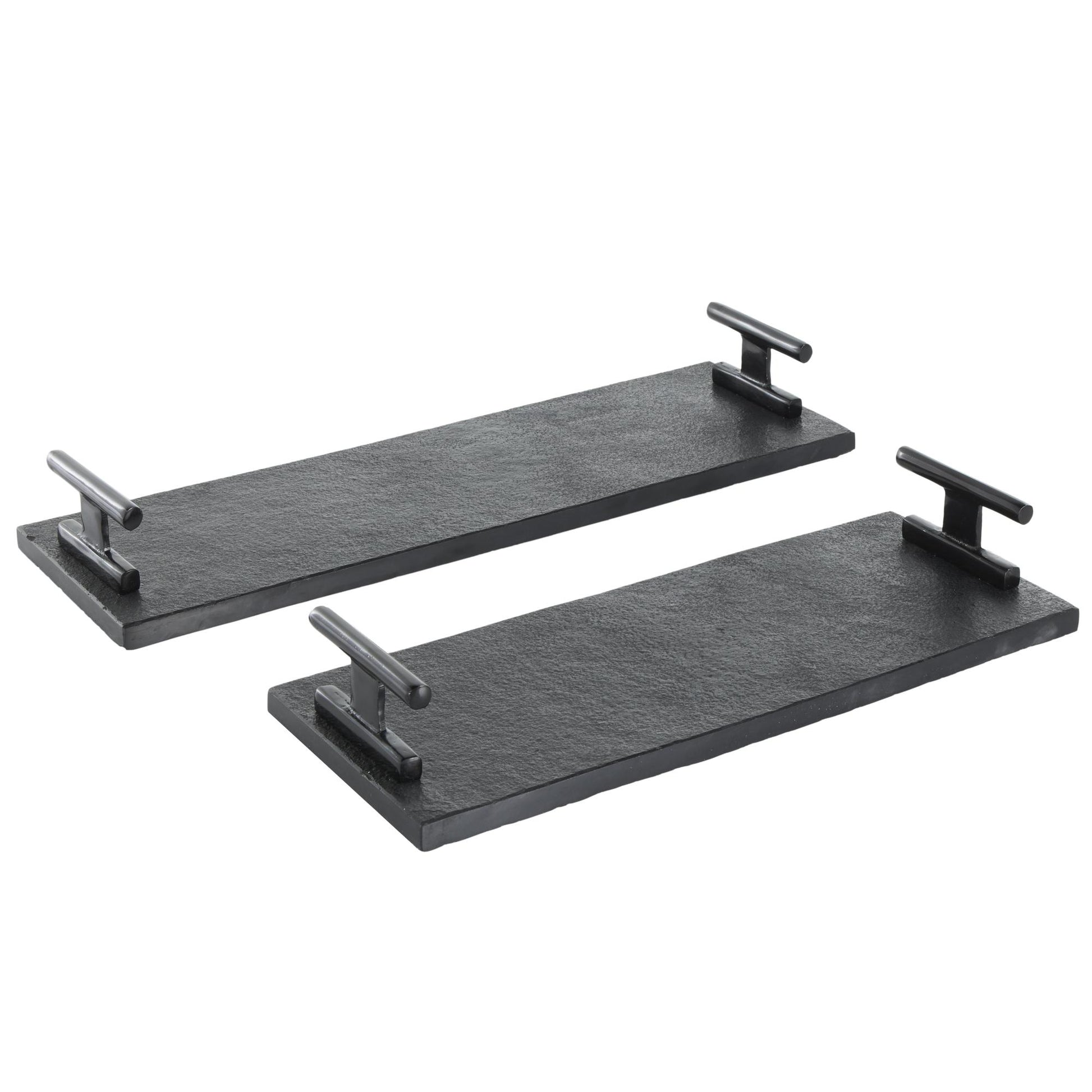 Set of 2 Marble Slim Textured Living Room Decor Tray with Rod Handles Set of 2 22", 18"W