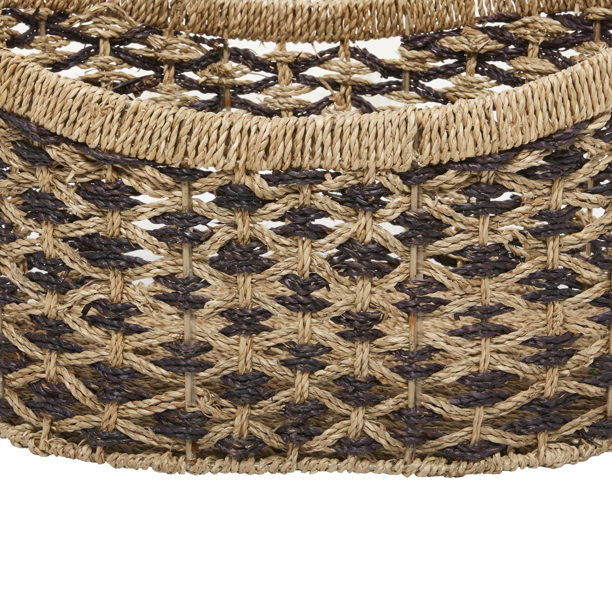 Set of 2 Brown Seagrass Handmade Two Toned Decorative and Functional Storage Basket with Handles