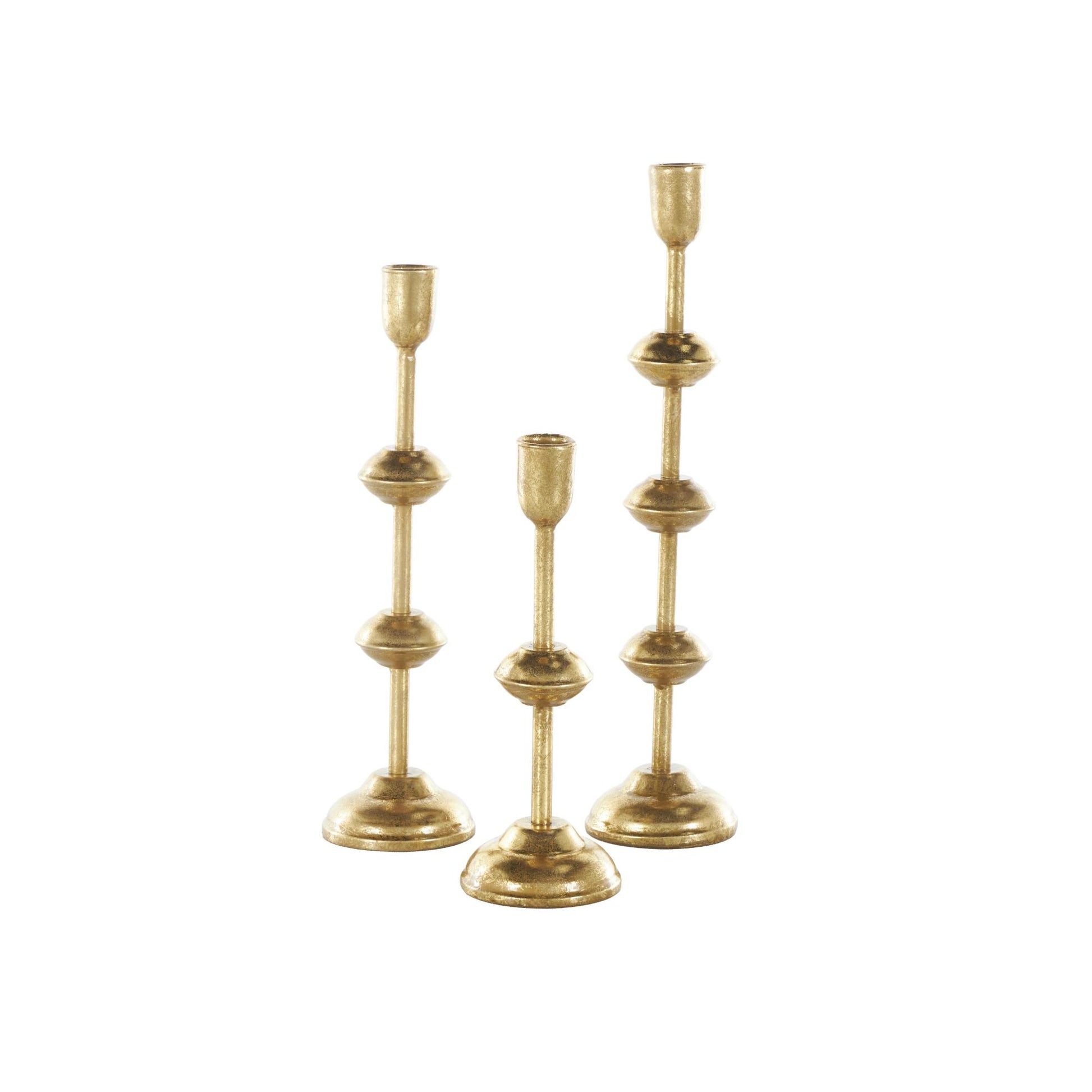 Set of 3 Gold Metal Slim Decorative Candle Holder with Floating Spheres
