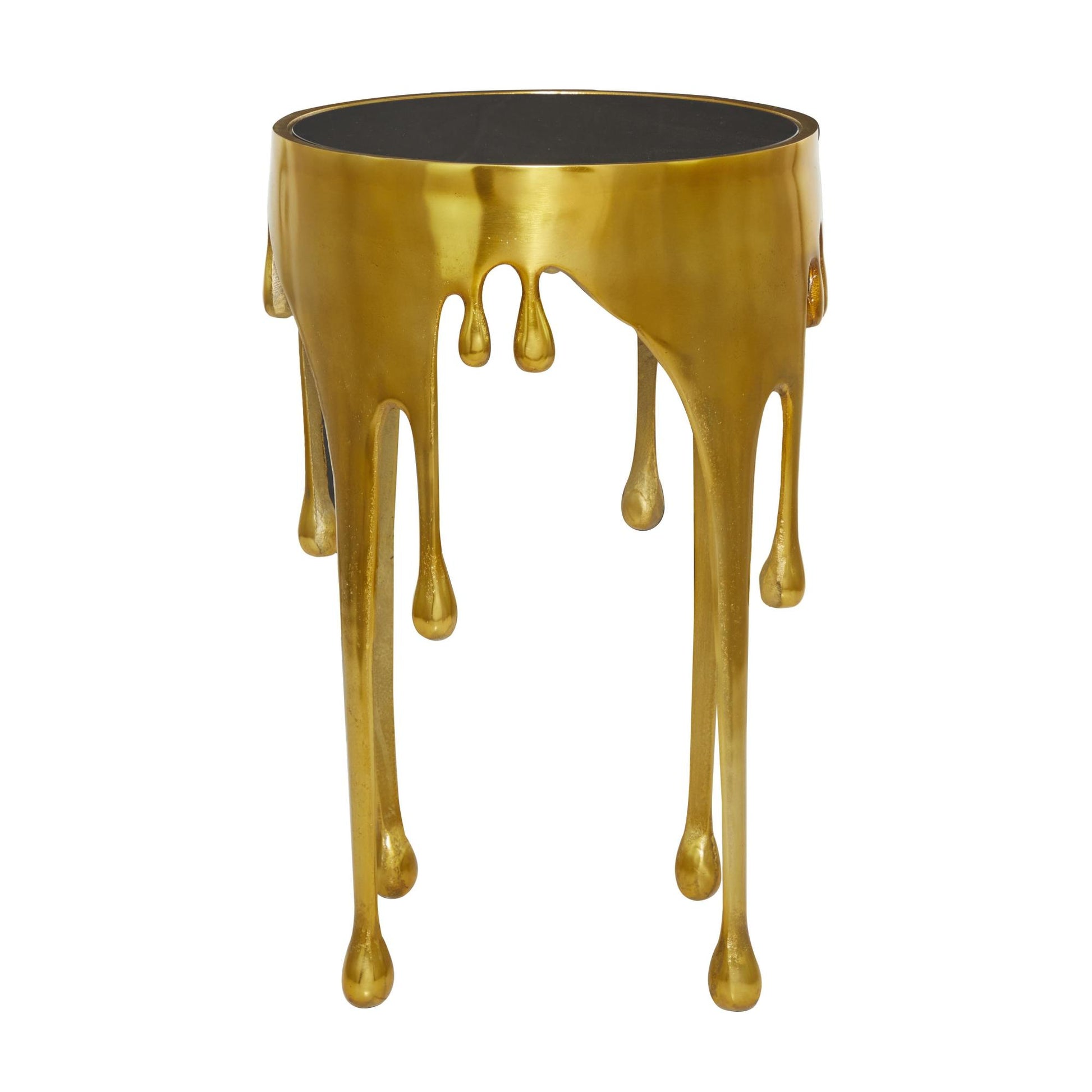 Abstract Aluminum Metal Drip Side End Accent Table with Melting Design and Shaded Glass Top