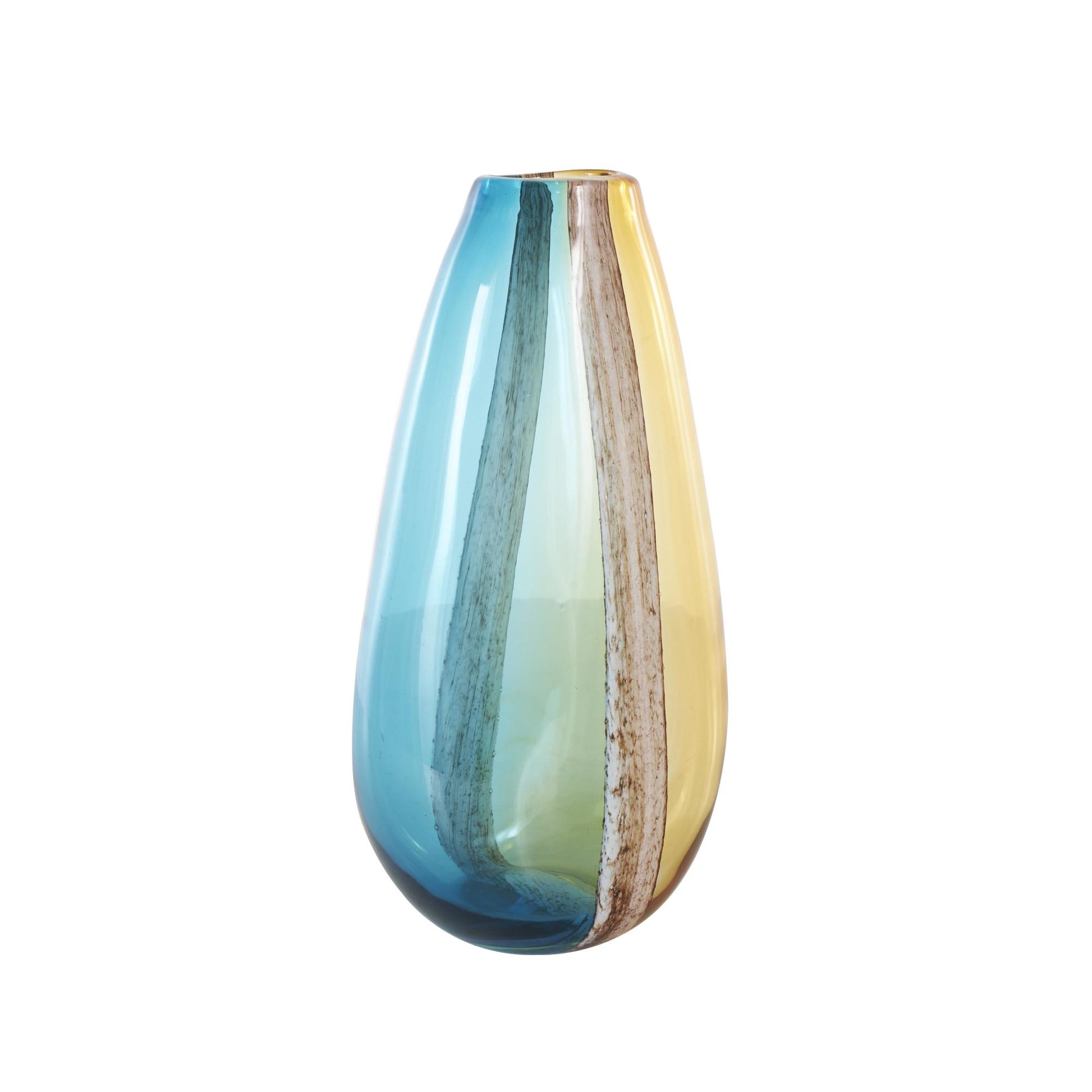 Multi Colored Glass Ombre Decorative Vase with Brown Textured Stripe Details
