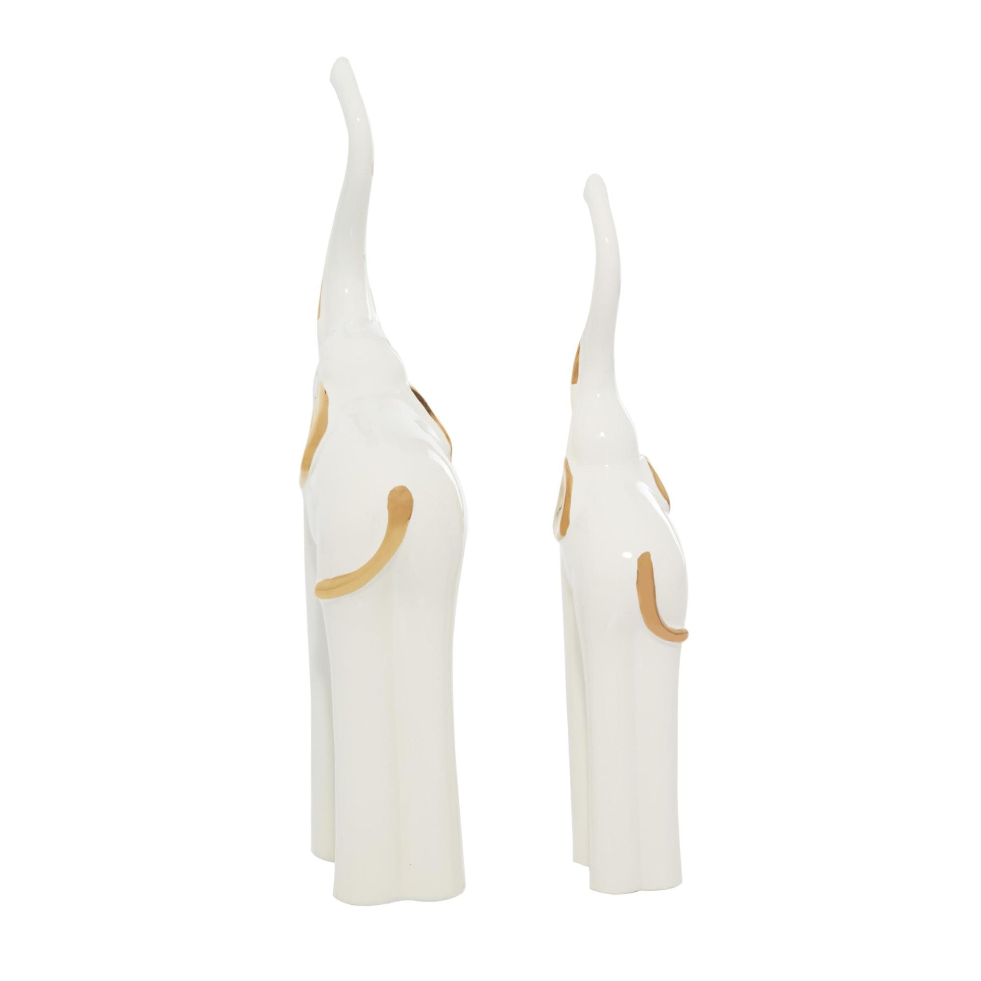 Set of 2 Elephant Gold Porcelain Ceramic Decorative Sculpture