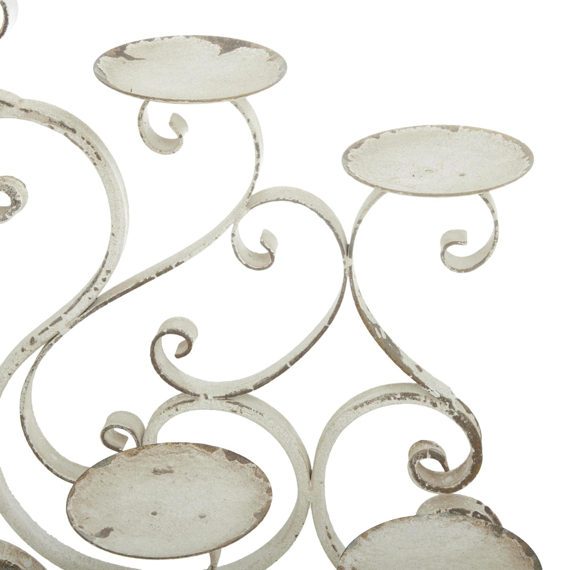 Scroll White Metal Pillar 10 Plate Decorative Candelabra