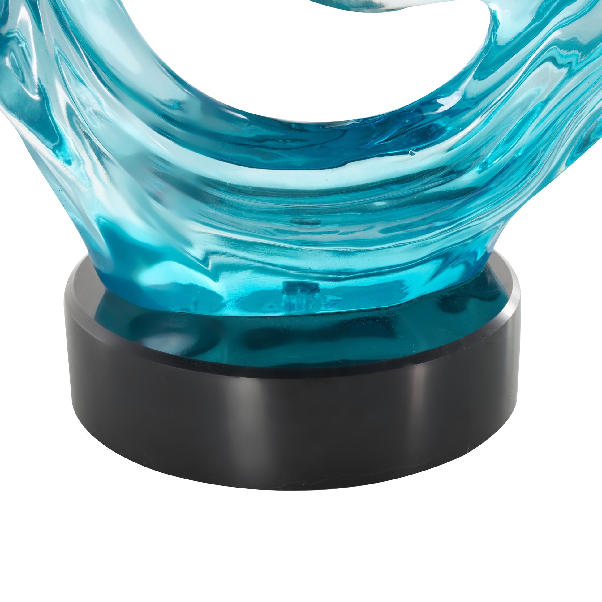 Coral Blue Glass Ombre Decorative Sculpture with Black Round Base