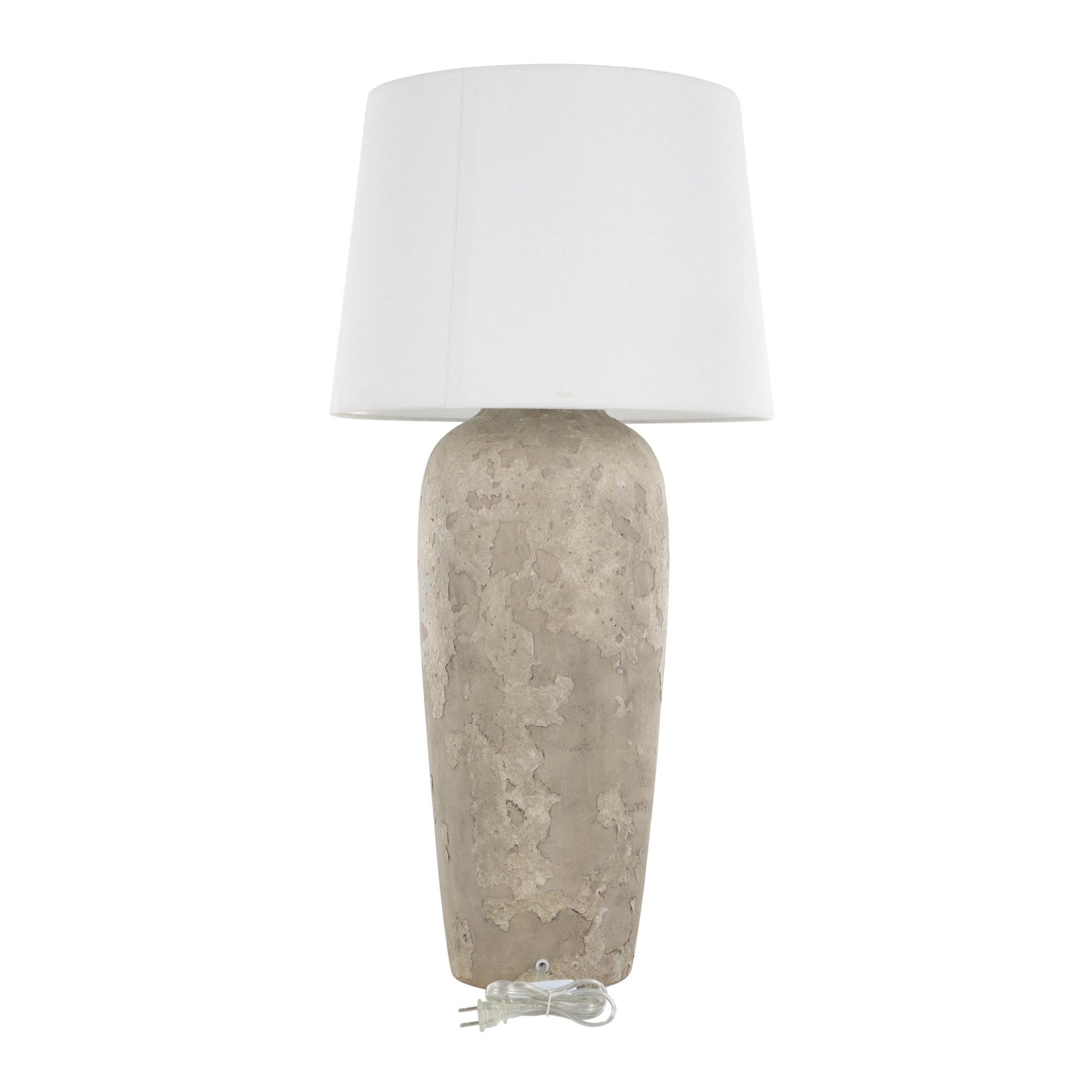 Ceramic Tall Distressed Antique Style Textured Room Table Lamp with Cream Linen Shade 17" x 17" x 35"