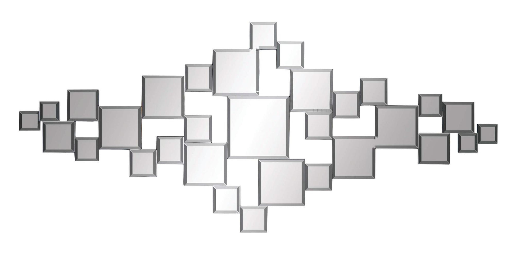 Geometric Silver Glass Slim Room Wall Mirror with Stacked Square Mirrors