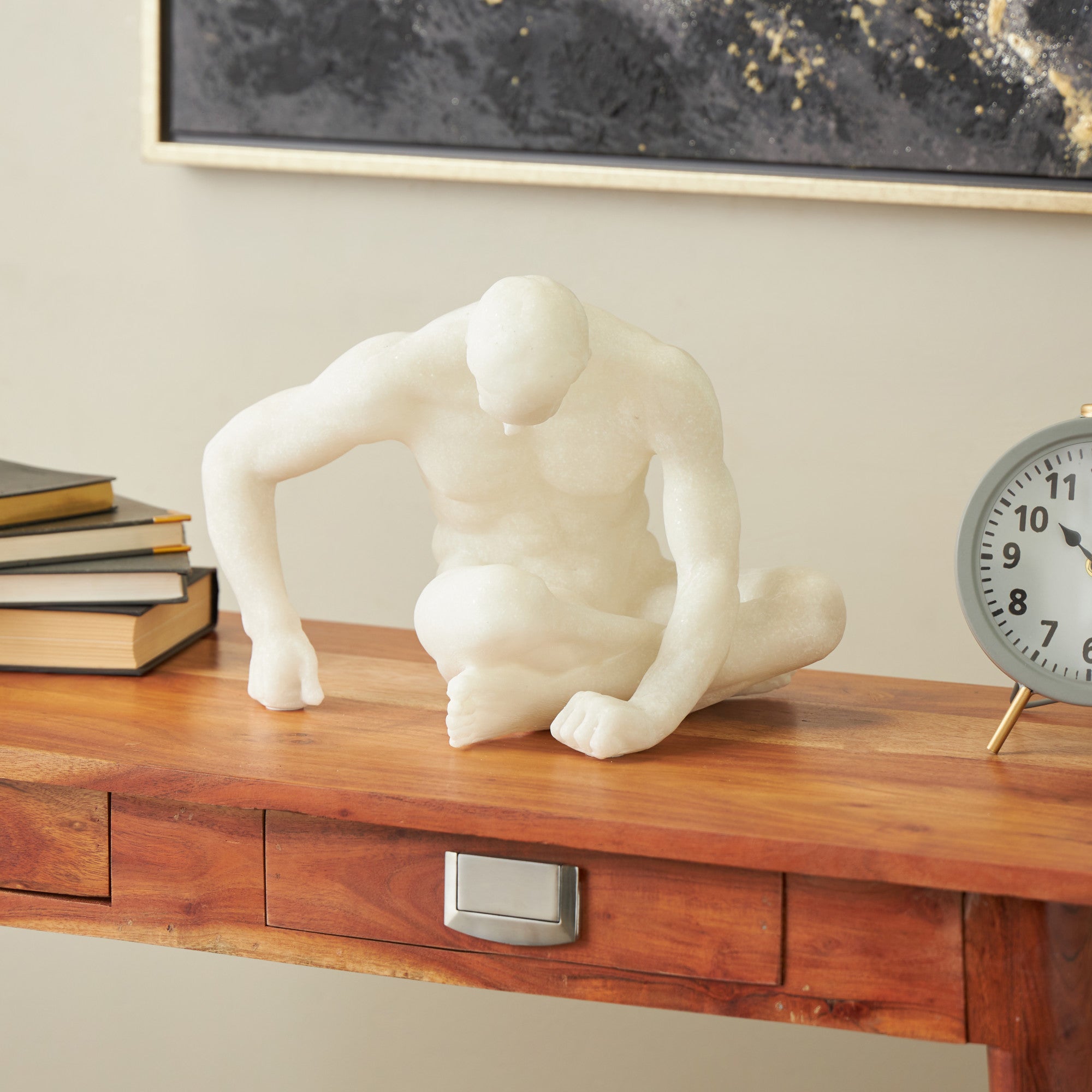 People White Polystone Sitting Decorative Sculpture with Shimmer