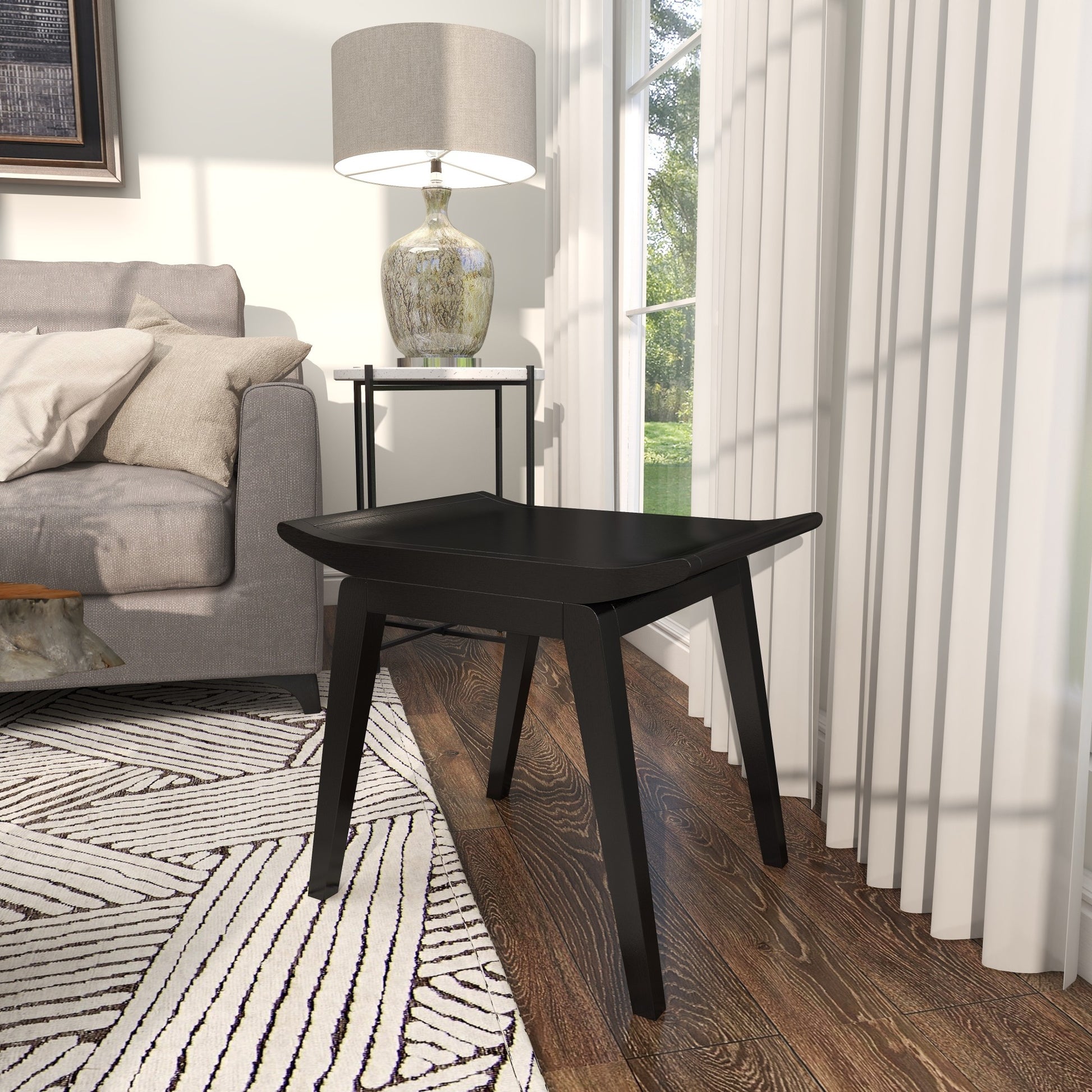 Wood Minimalistic Curved Living Room Stool 19" x 15" x 17"