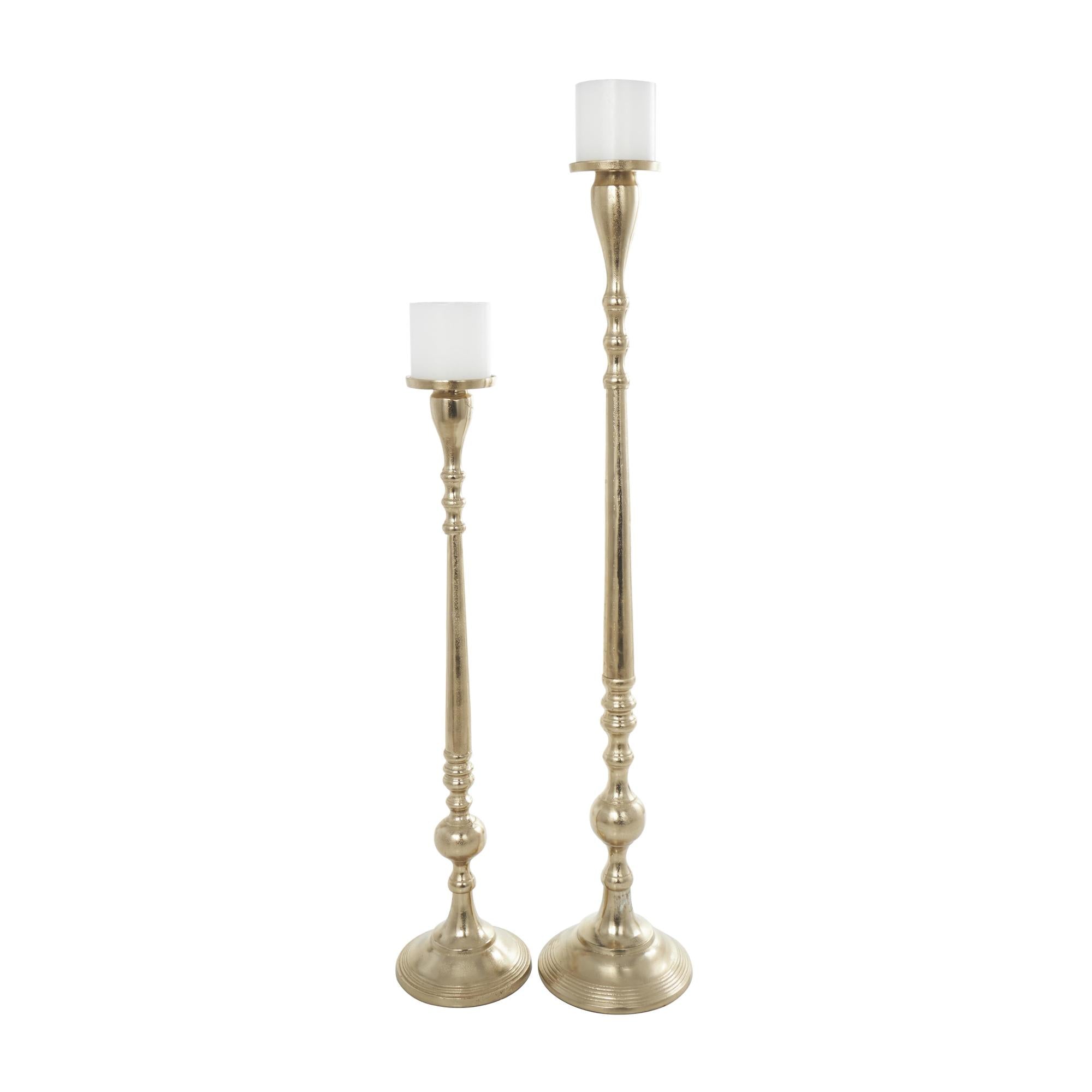 Set of 2 Gold Aluminum Metal Tall Decorative Candle Holder