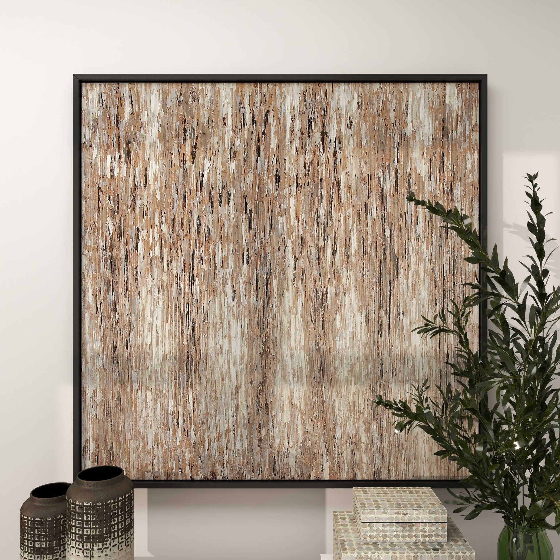 Abstract White Canvas Living Room Framed Wall Art with Black Frame