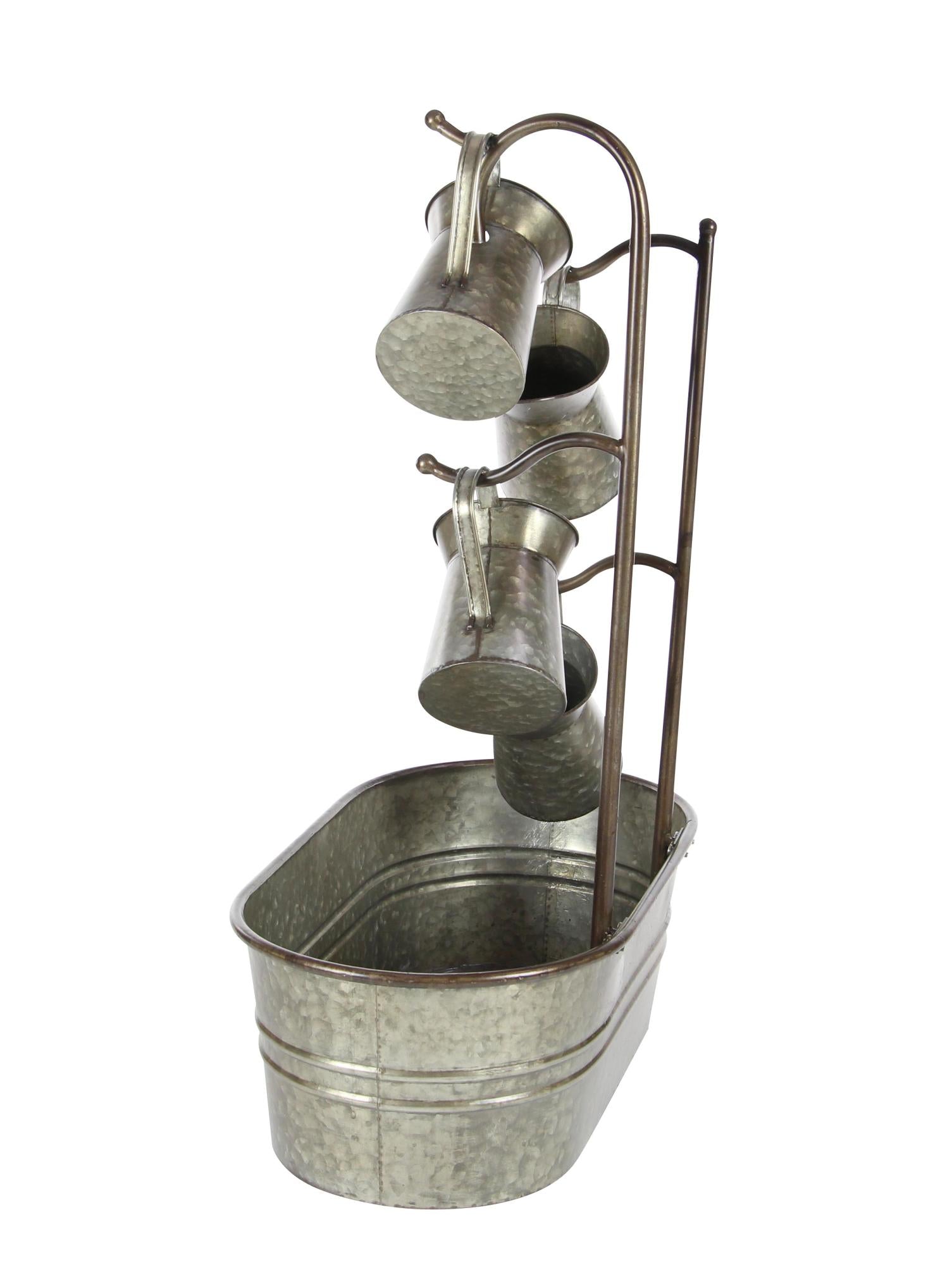 Gray Metal Indoor Outdoor Fountain with Watering Cans