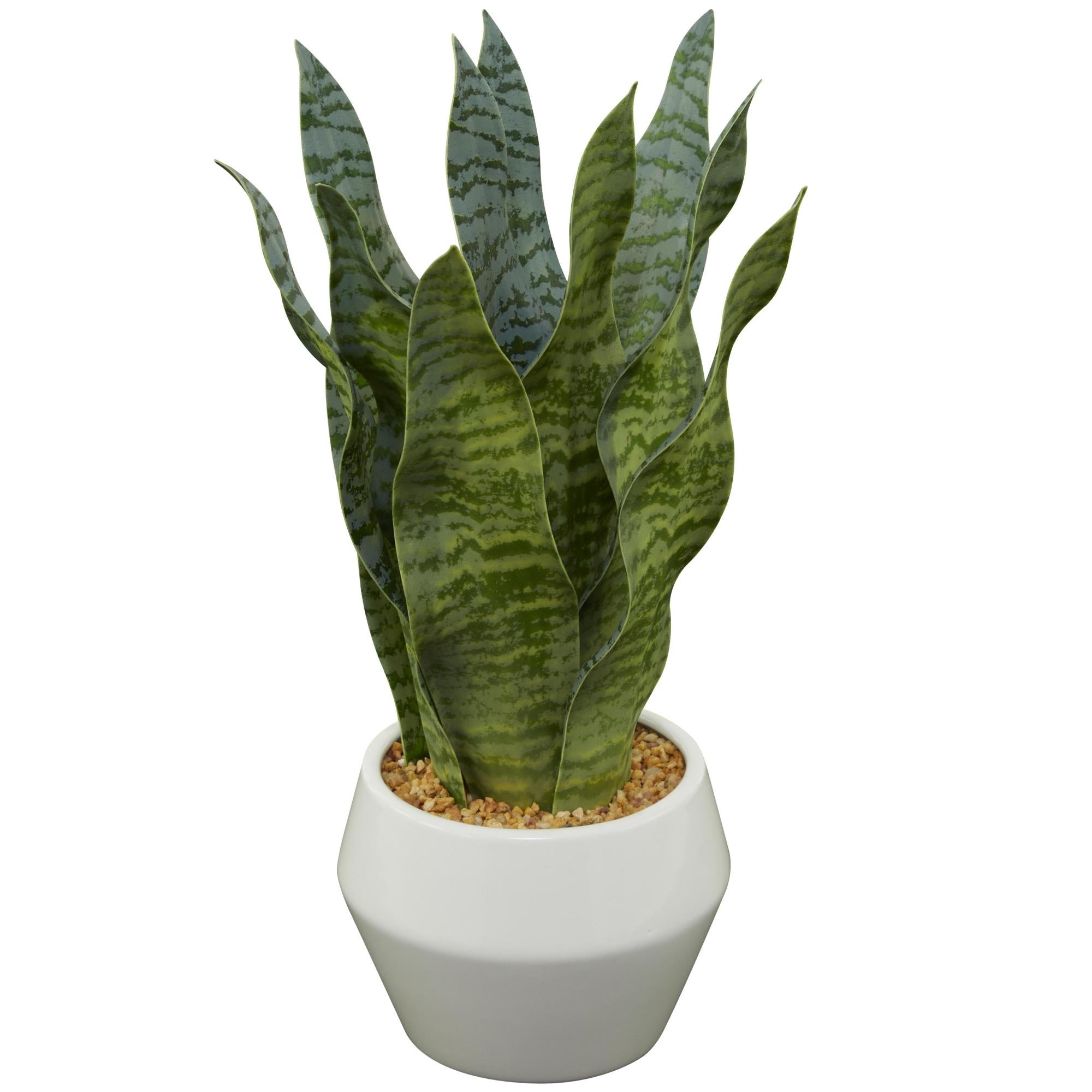 Snake Green Faux Foliage Indoor Outdoor Artificial Plant with Realistic Leaves and White Porcelain Pot