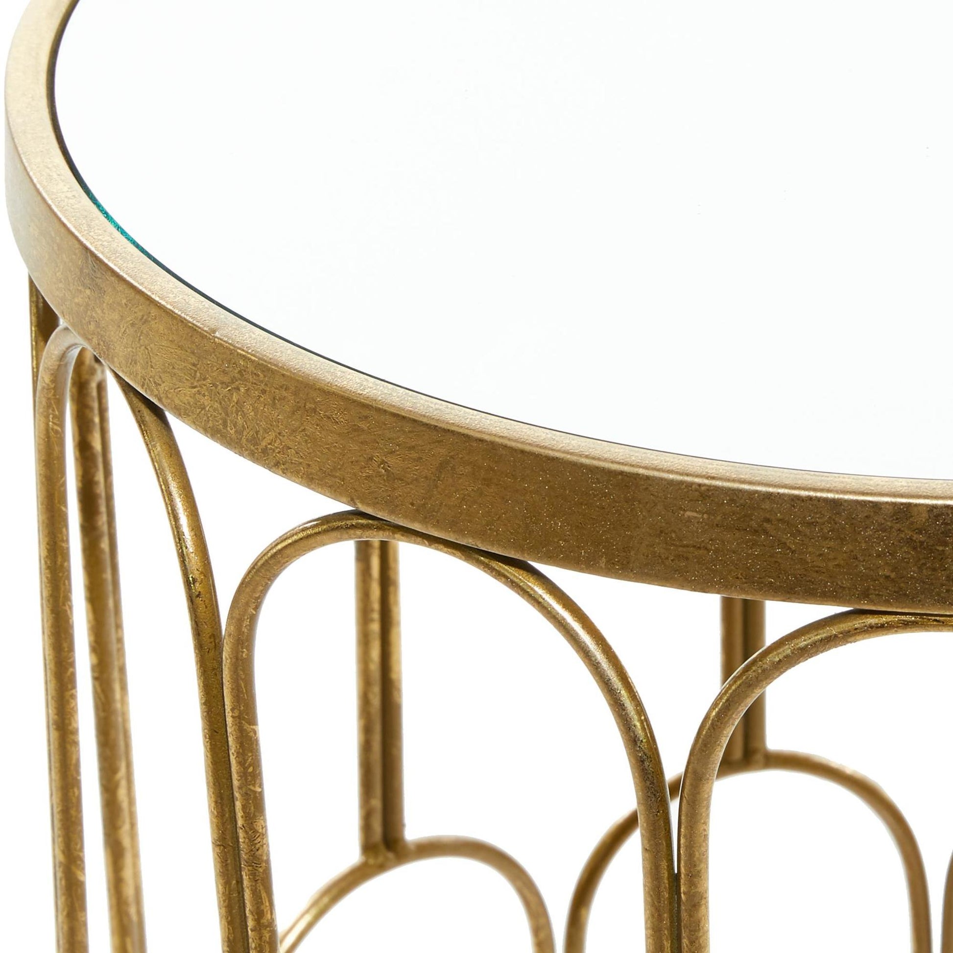 Set of 3 Gold Metal Side End Accent Table with Mirrored Glass Top