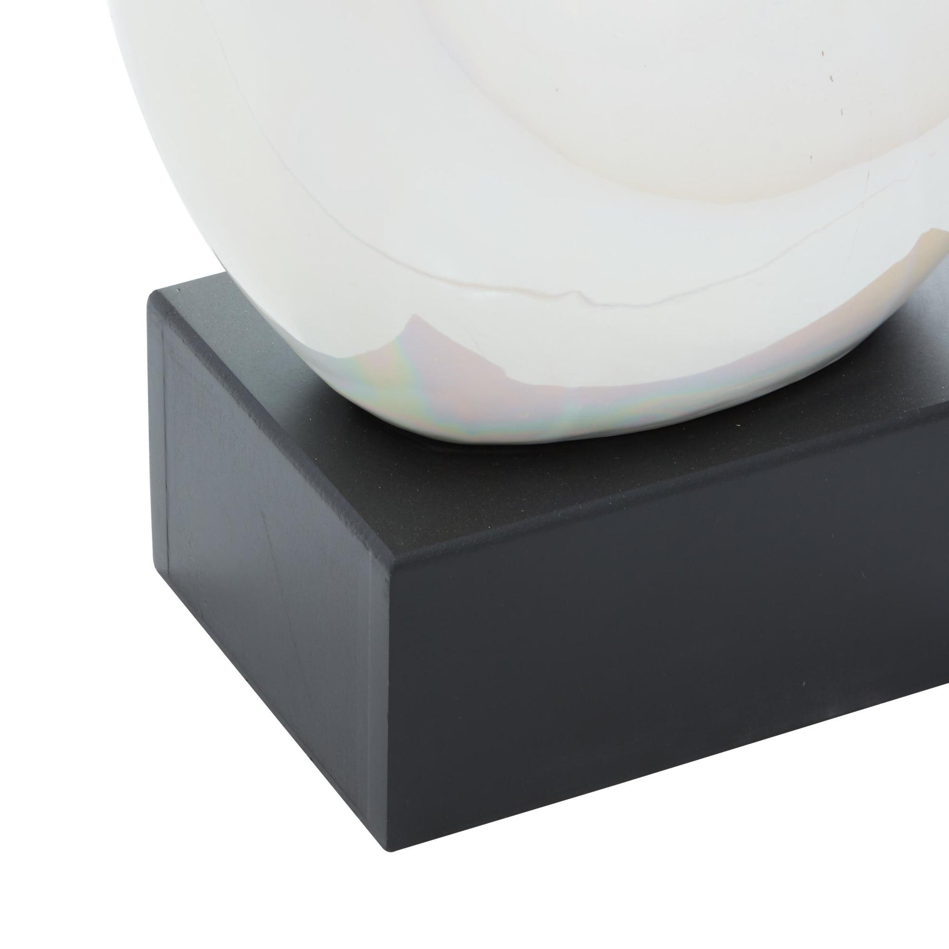 Abstract Ceramic Swirl Decorative Sculpture with Black Wooden Base