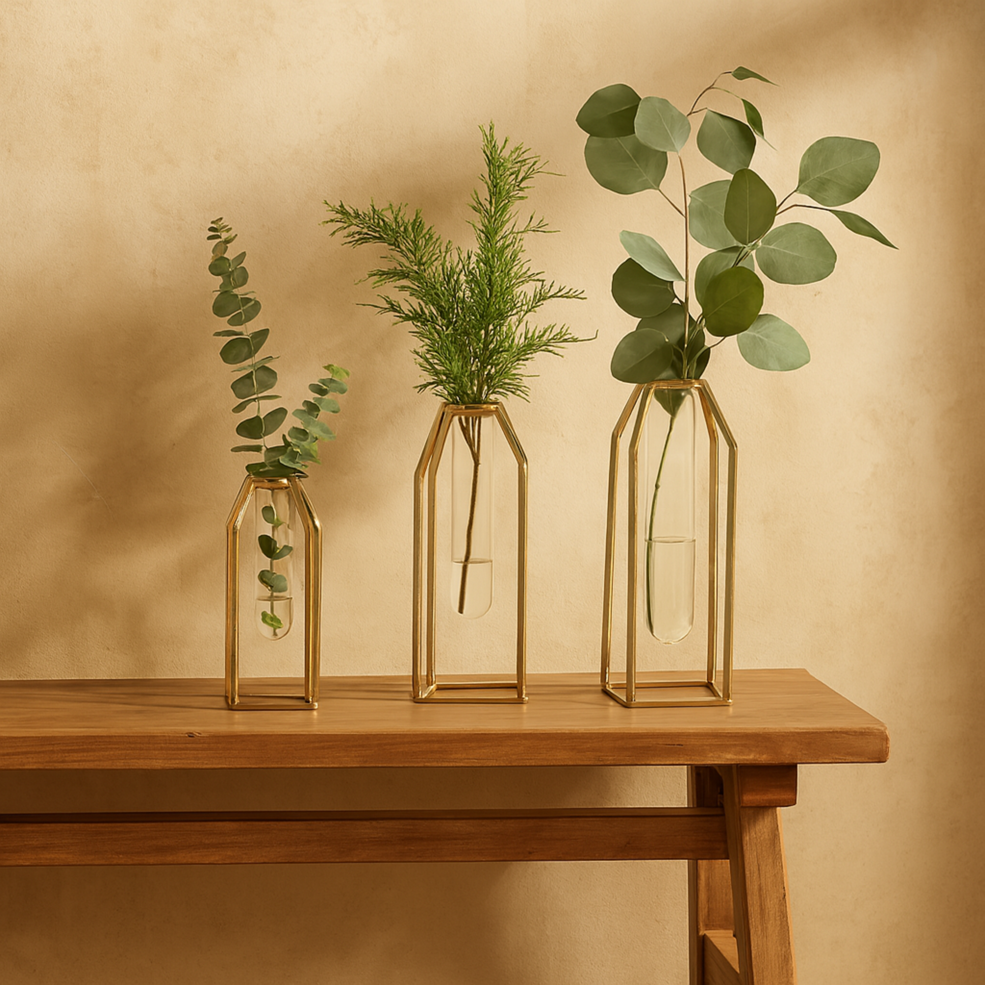 CosmoLiving by Cosmopolitan Set of 3 Gold Stainless Steel Metal Test Tube Decorative Vase