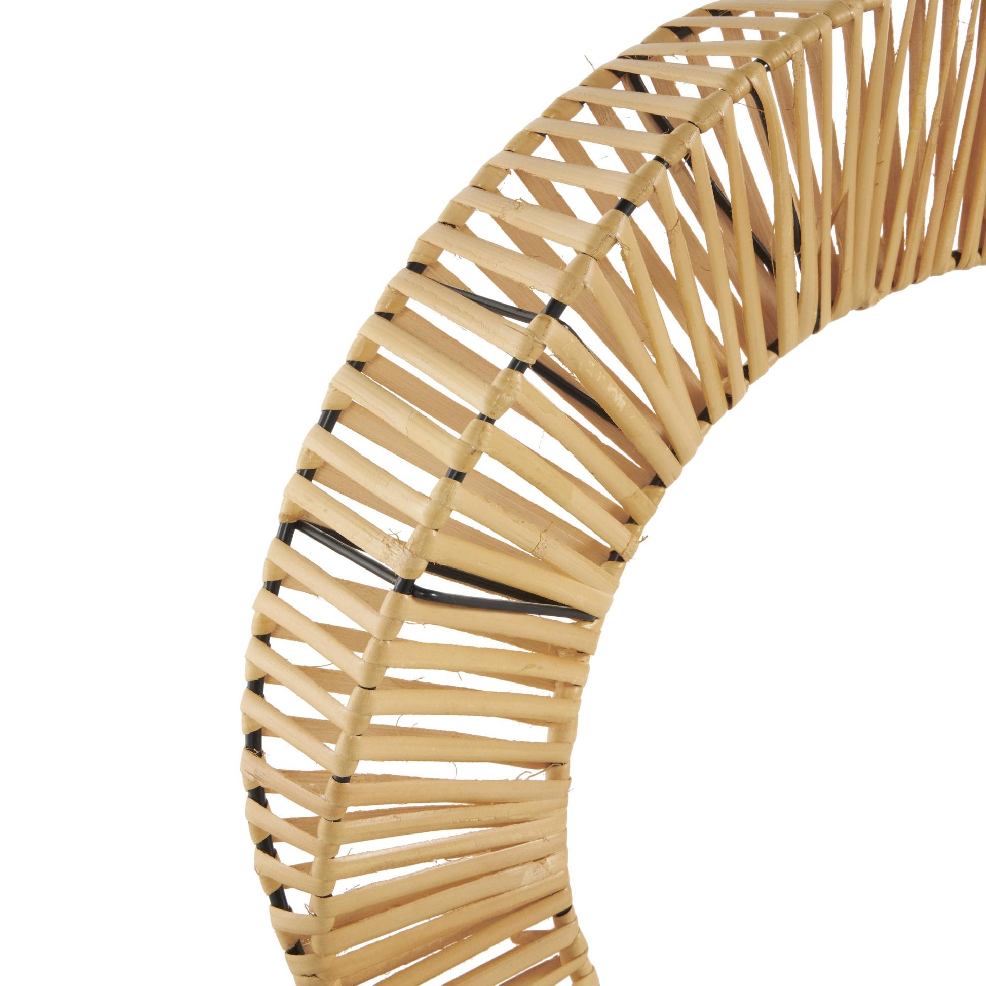 Abstract Brown Rattan Handmade Mobius Strip Inspired Decorative Sculpture with White Marble Base
