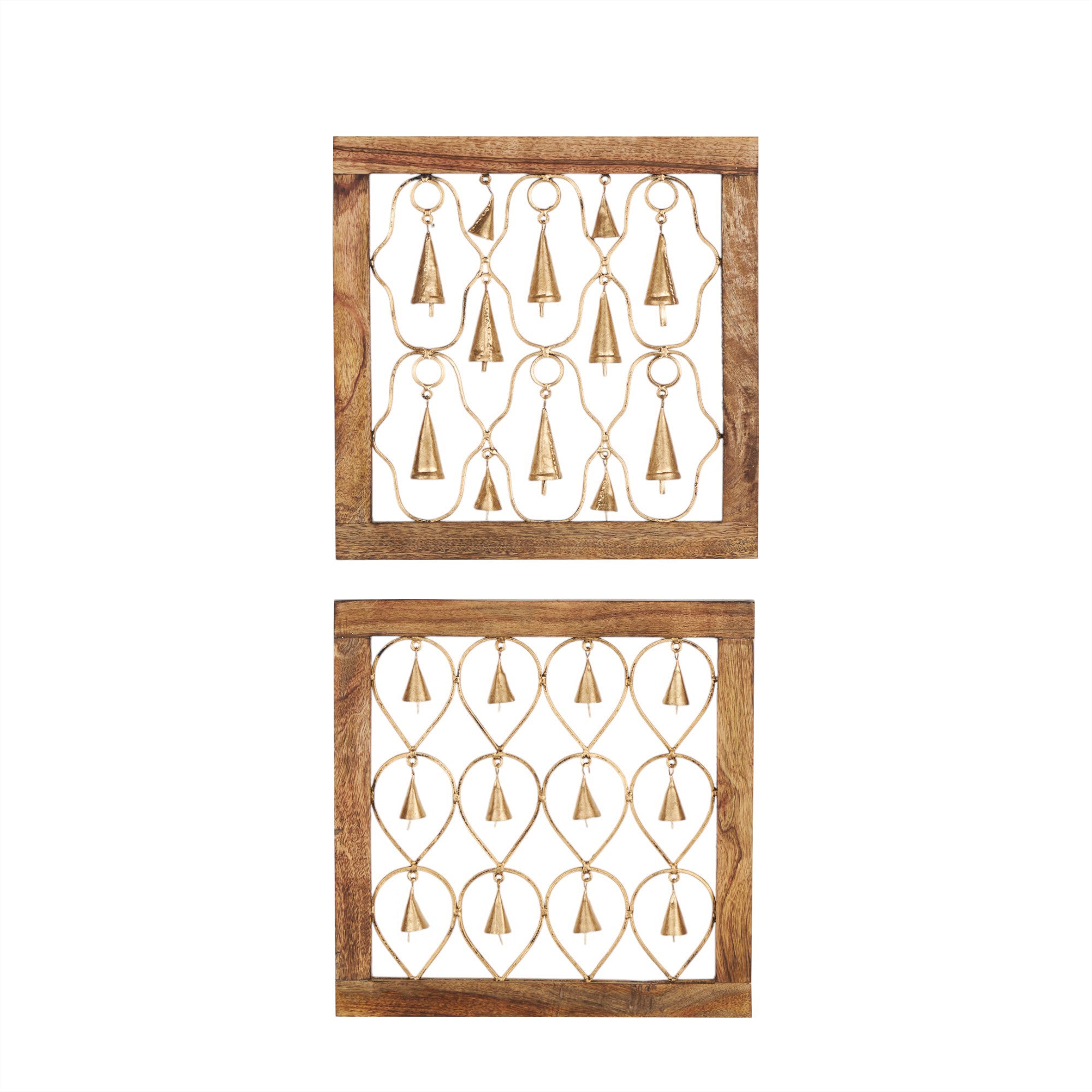 Set of 2 Bell Brown Mango Wood Framed Home Wall Decor