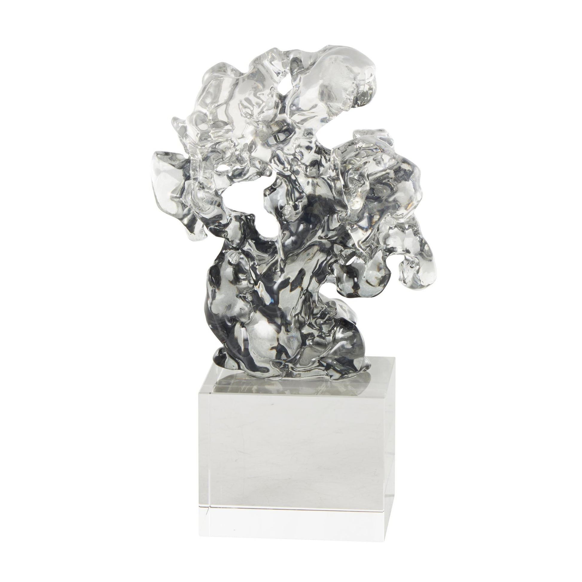 Abstract Clear Glass Freeform Decorative Sculpture with Clear Square Base