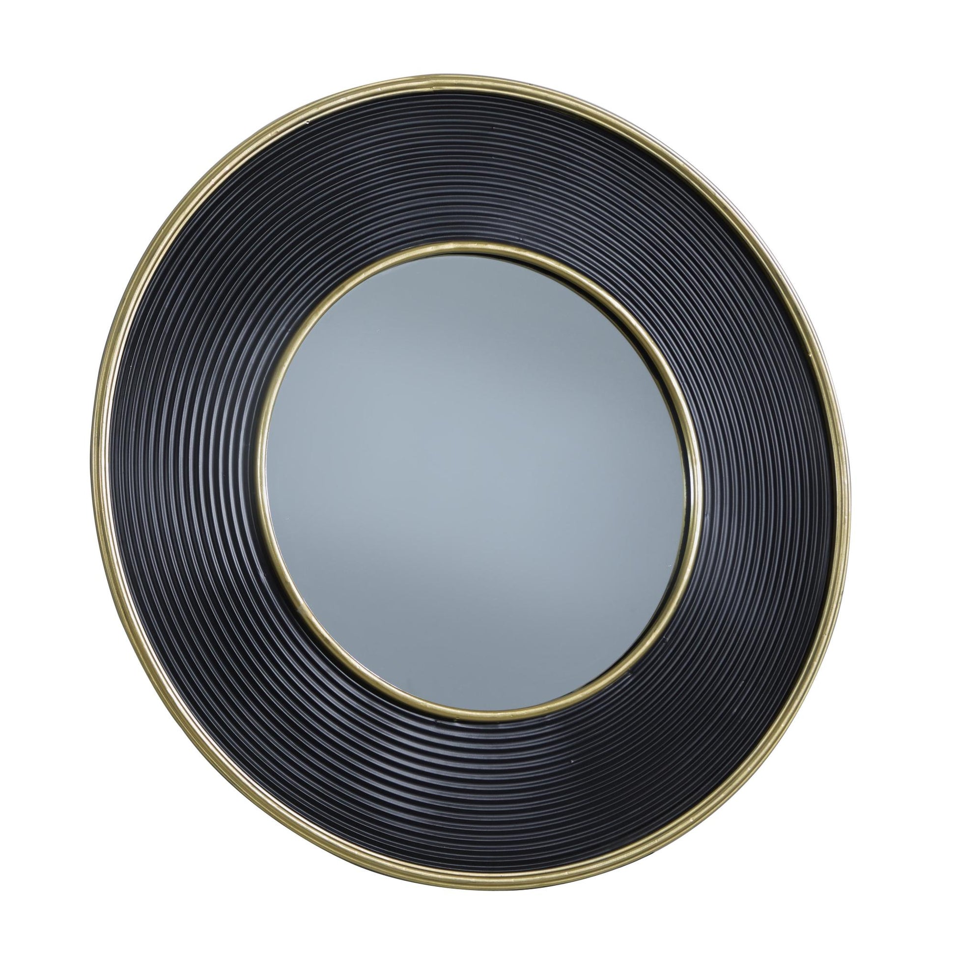 CosmoLiving by Cosmopolitan Black Metal Ribbed Room Wall Mirror with Gold Edges