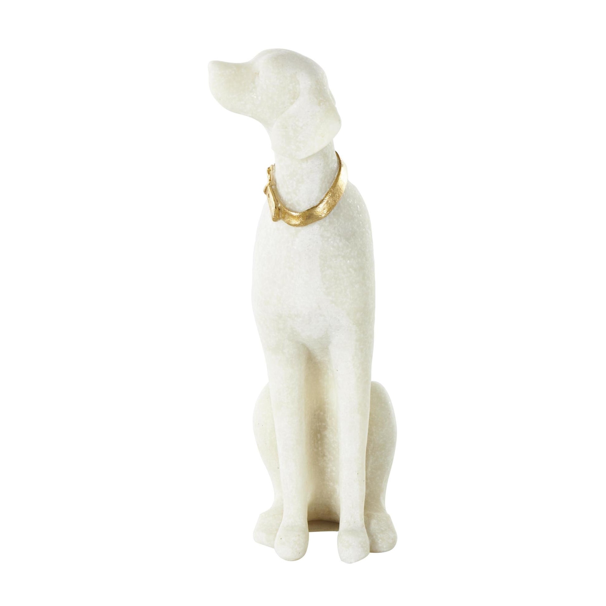 Dog Cream Polystone Sitting Decorative Sculpture with Gold Collar