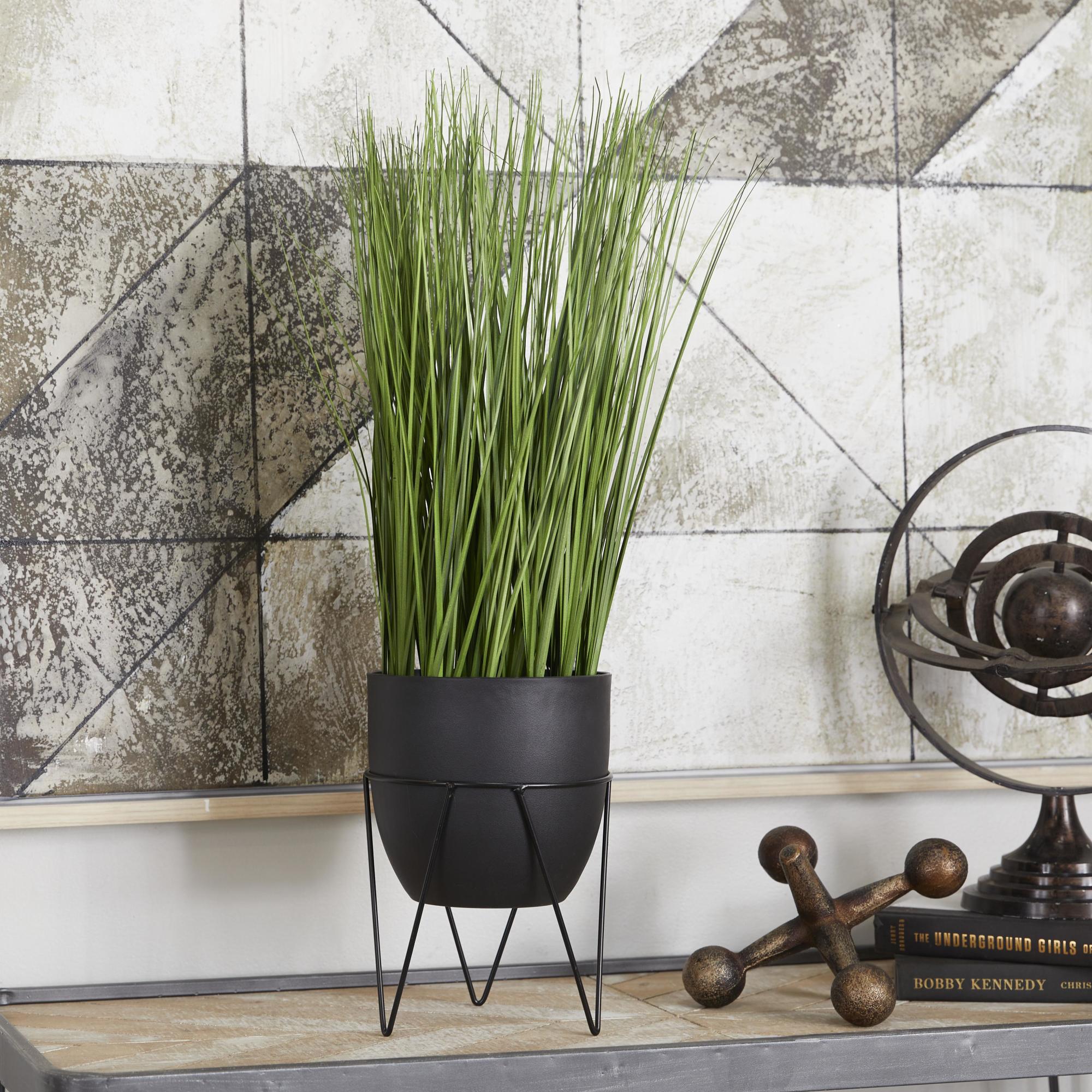 Wheatgrass Faux Foliage Indoor Outdoor Artificial Plant with Realistic Leaves and Metal Stand and Round Pot