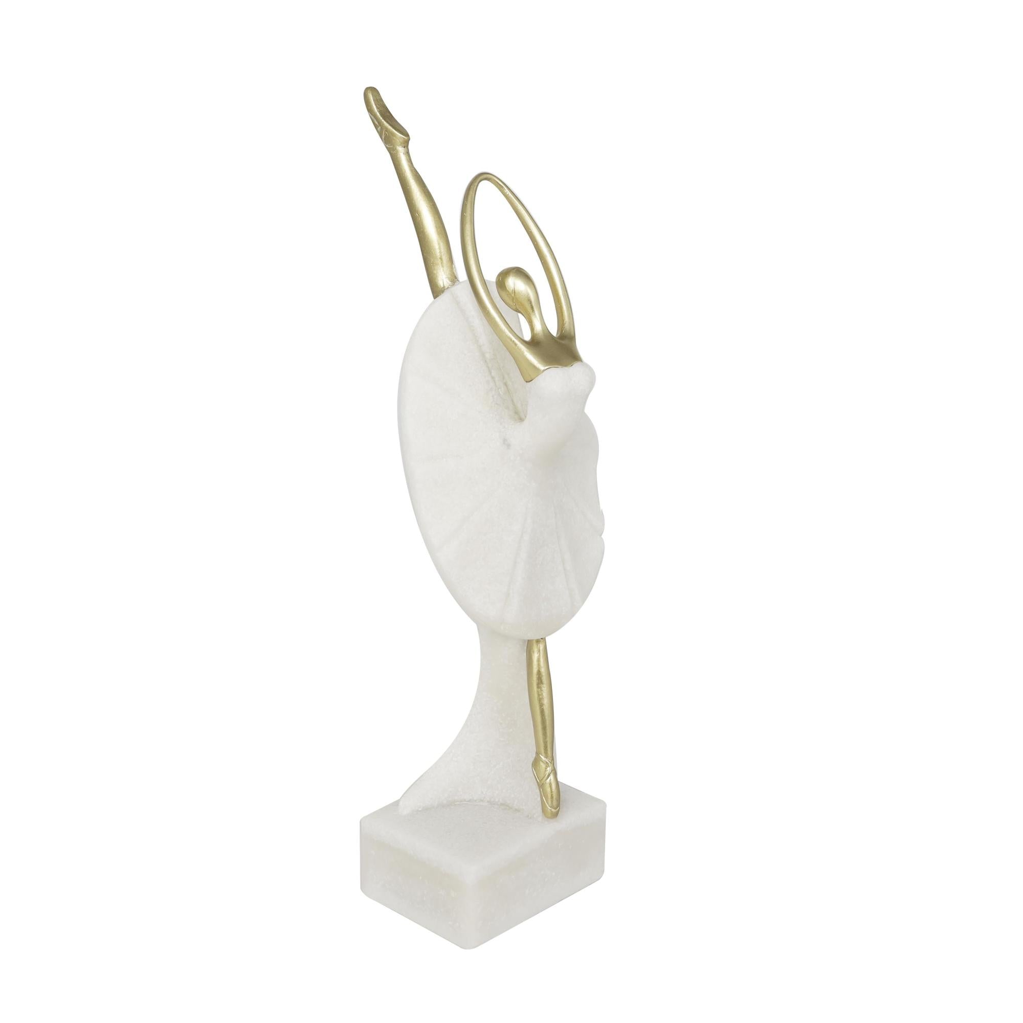 Dancer Cream Polystone Ballet Decorative Sculpture with Gold Accents