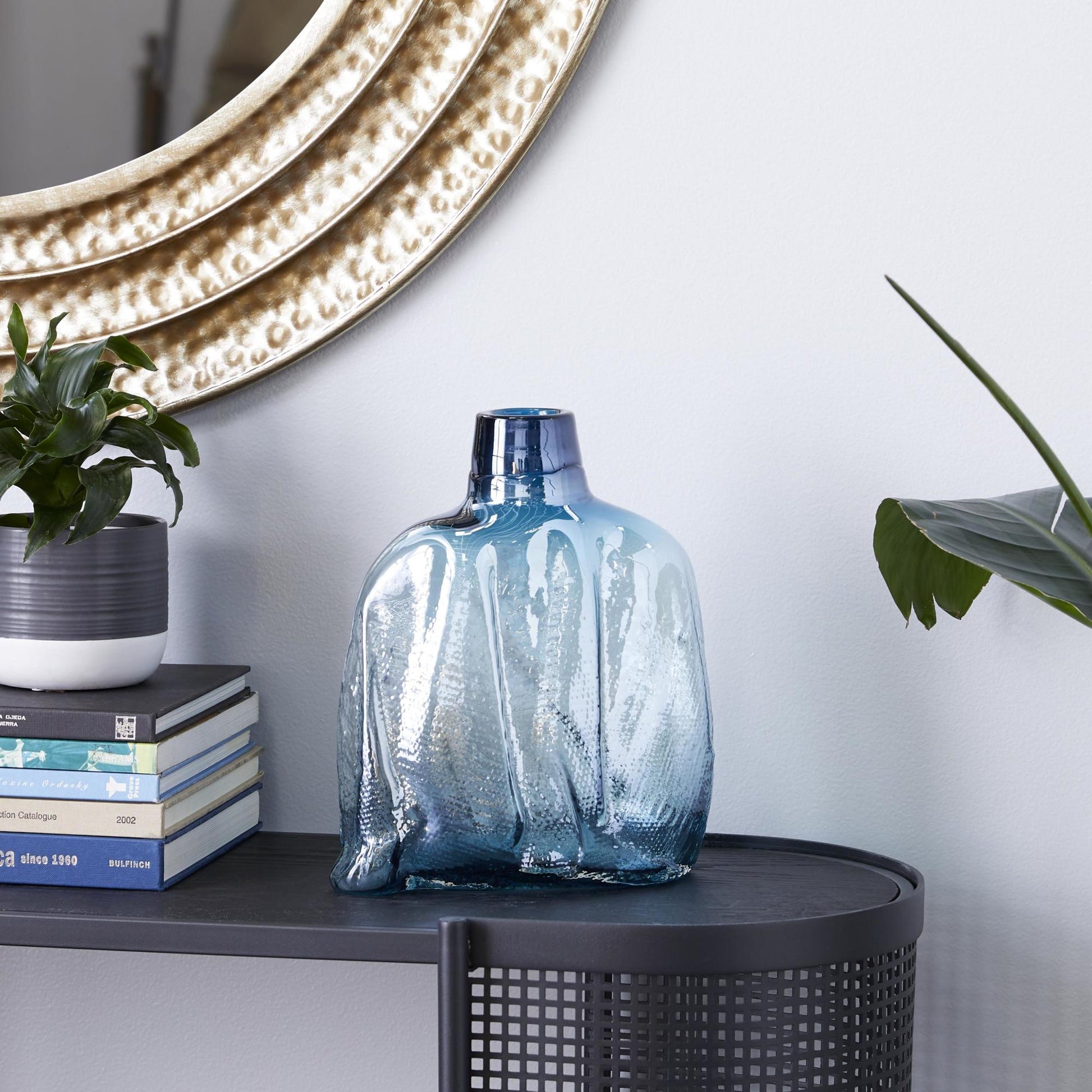 Abstract Blue Glass Handmade Blown Decorative Vase