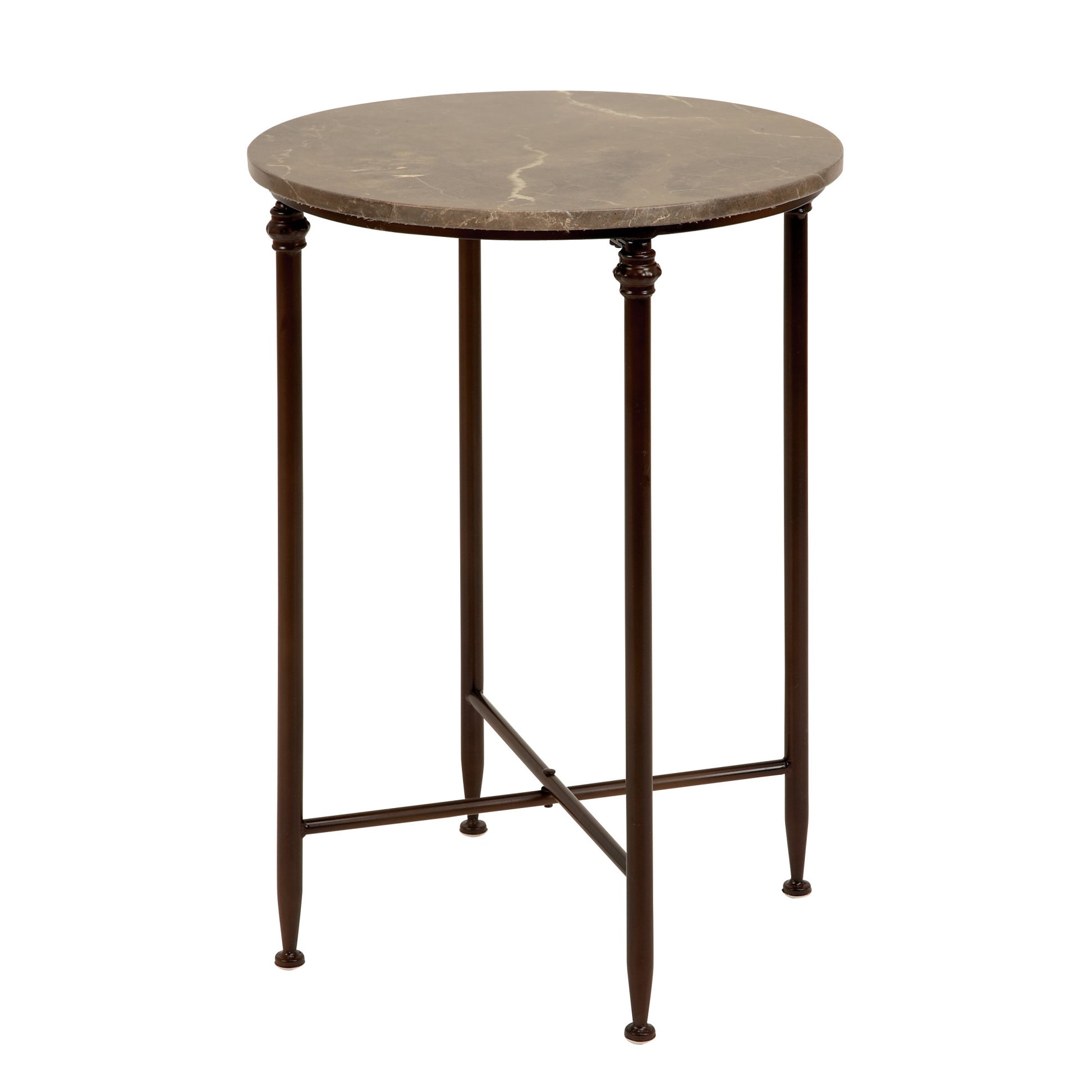 Brown Marble Side End Accent Table with Bronze Metal Legs