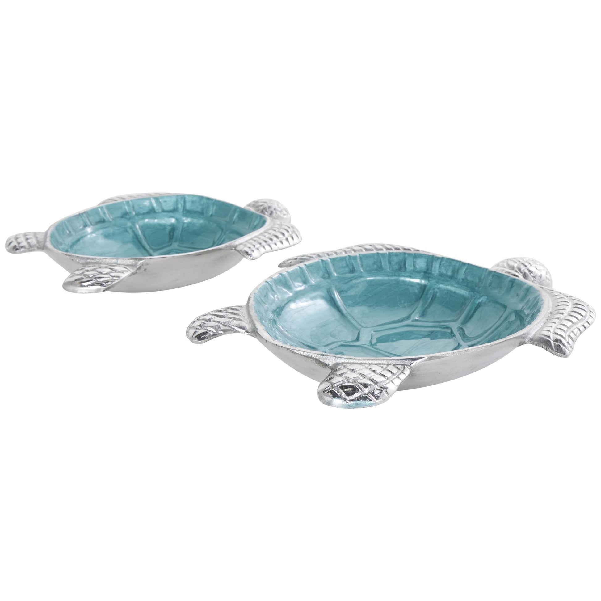Set of 2 Turtle Aluminum Metal Handmade Enameled Large Decorative Bowl with Silver Metal Exterior