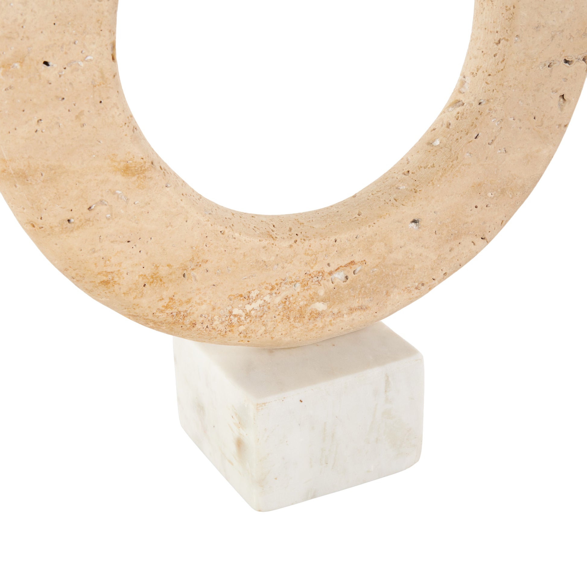 Abstract Cream Marble Ring Decorative Sculpture with White Base