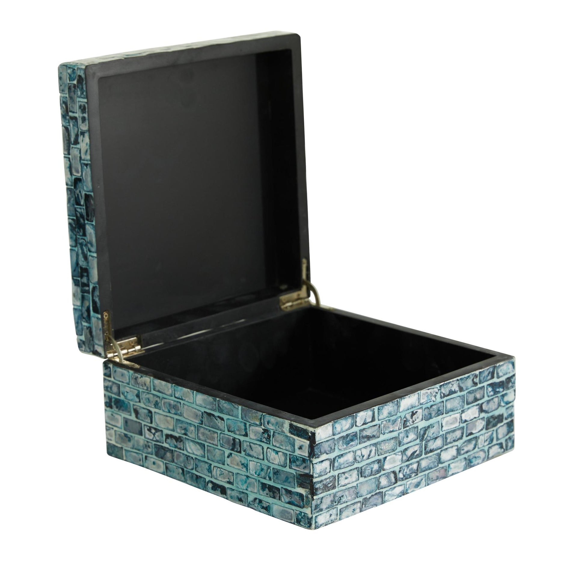 Set of 2 Blue Mother of Pearl Shell Handmade Decorative Box with Hinged Lid