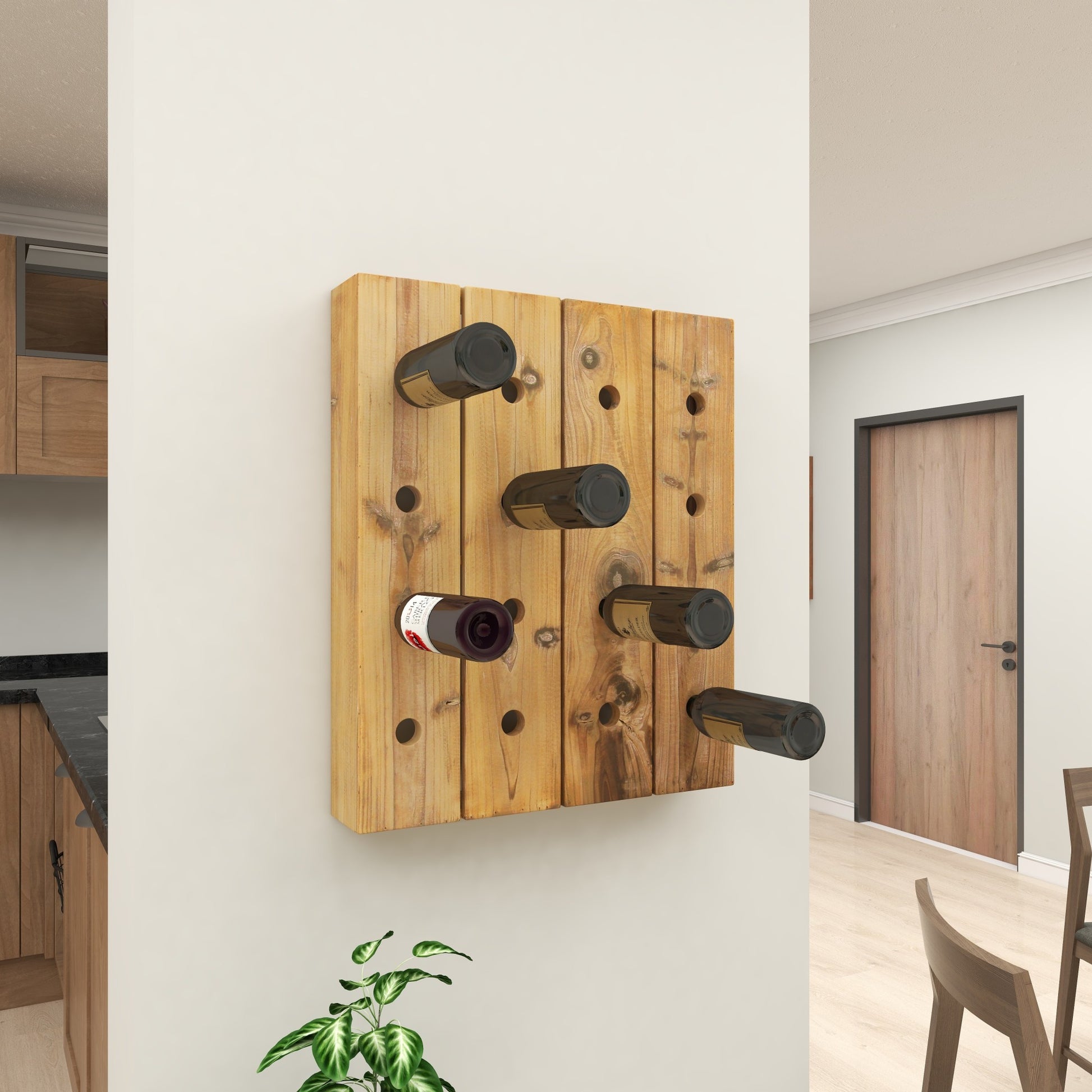 Brown Wood Tall 40 Hole Display Wall Wine Rack