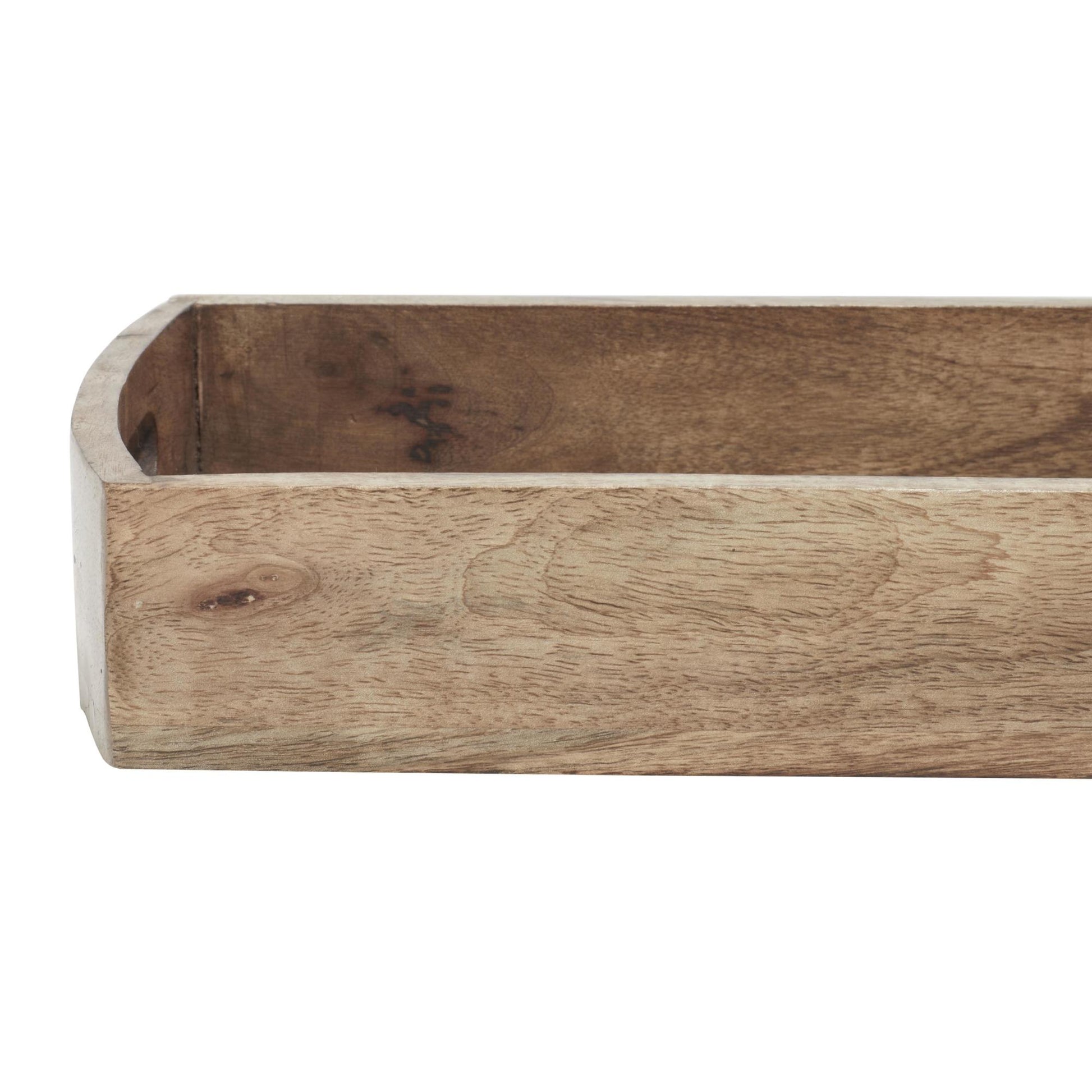 Set of 3 Light Brown Mango Wood Living Room Decor Tray with Slot Handles