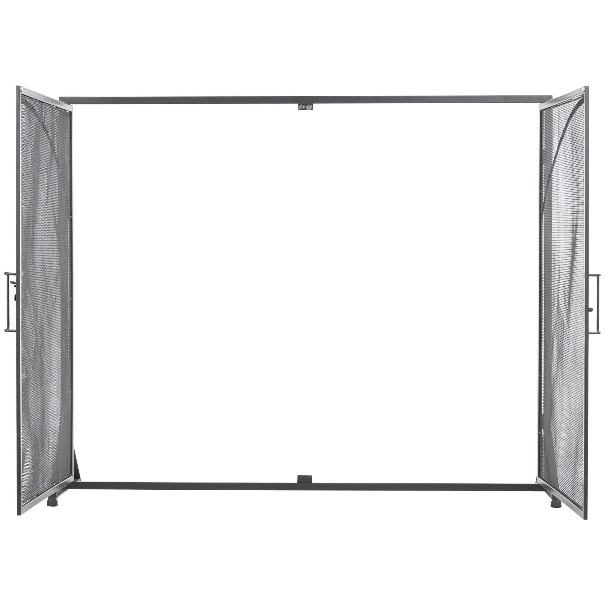Black Metal Single Panel Living Room Fireplace Screen with Arch Inspired Doors and Handles