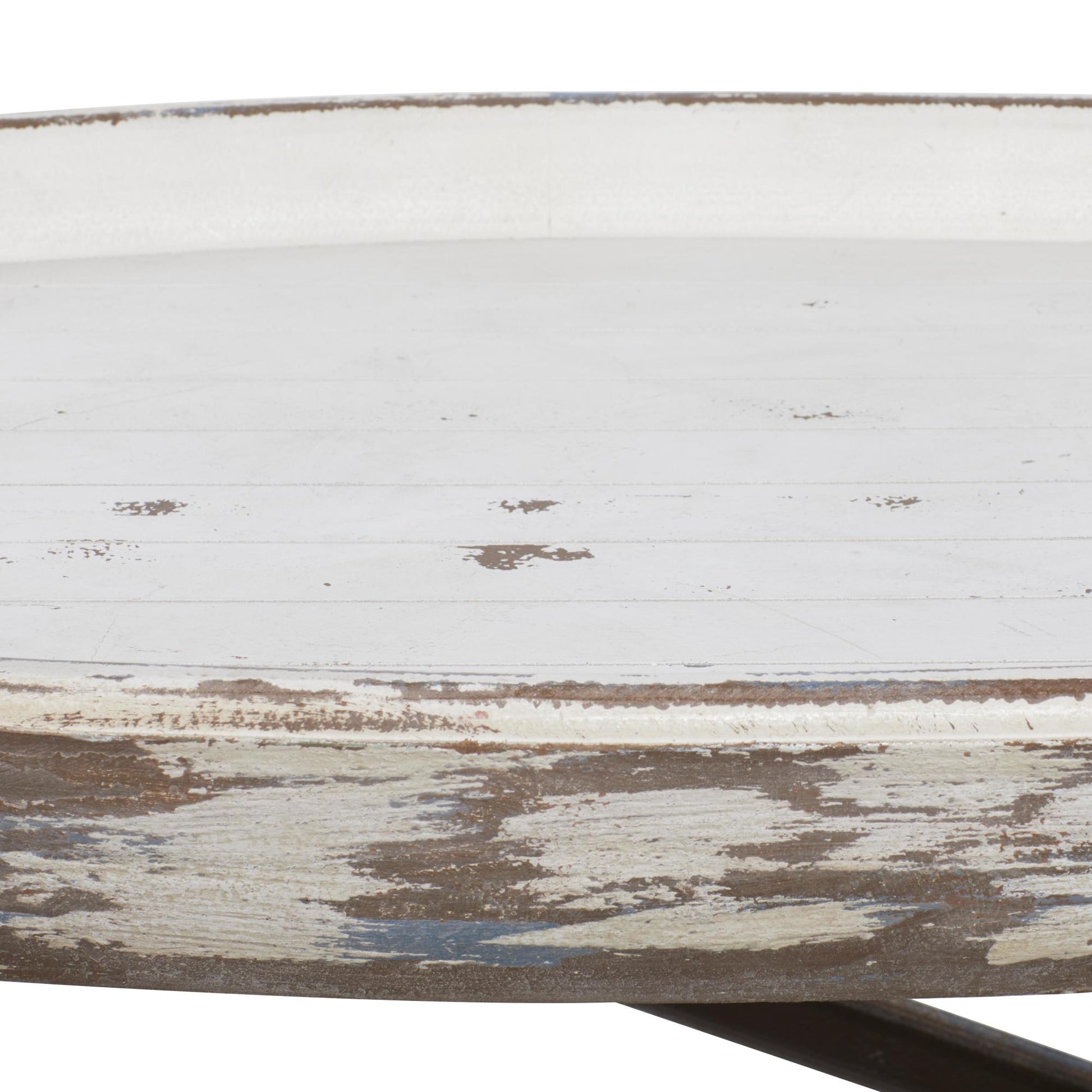 Boat White Wood Distressed Tray Top Side End Accent Table with Oar Detailed Legs