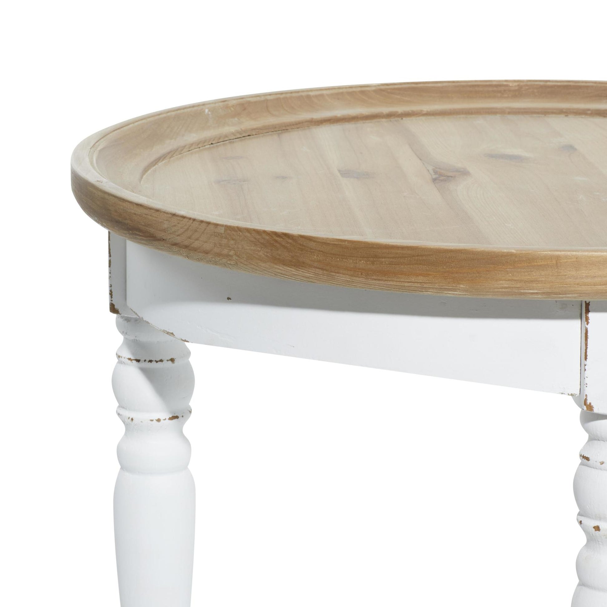 White Wood Side End Accent Table with Brown Wood Top