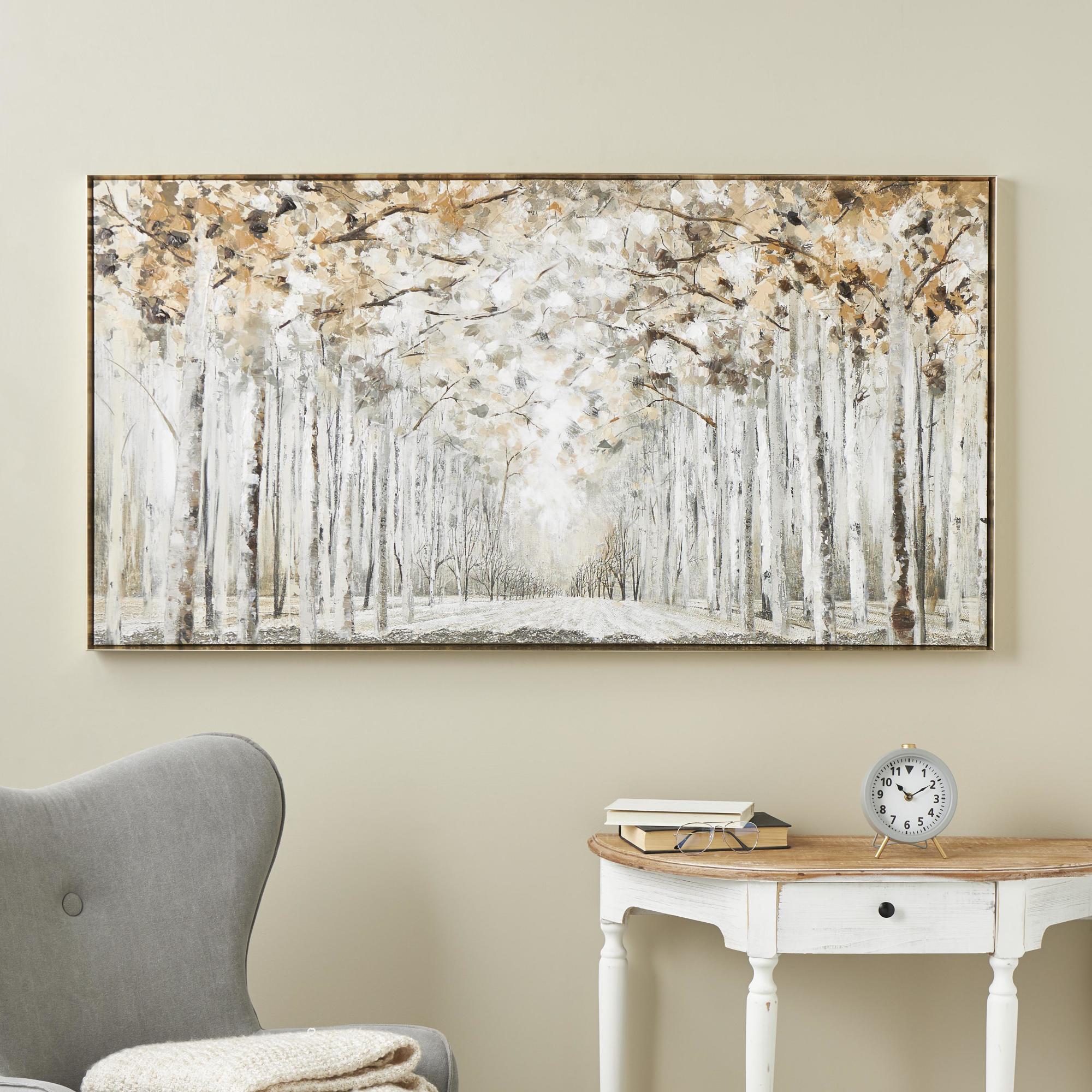 Landscape Gray Canvas Forest Living Room Framed Wall Art with Brown Accents