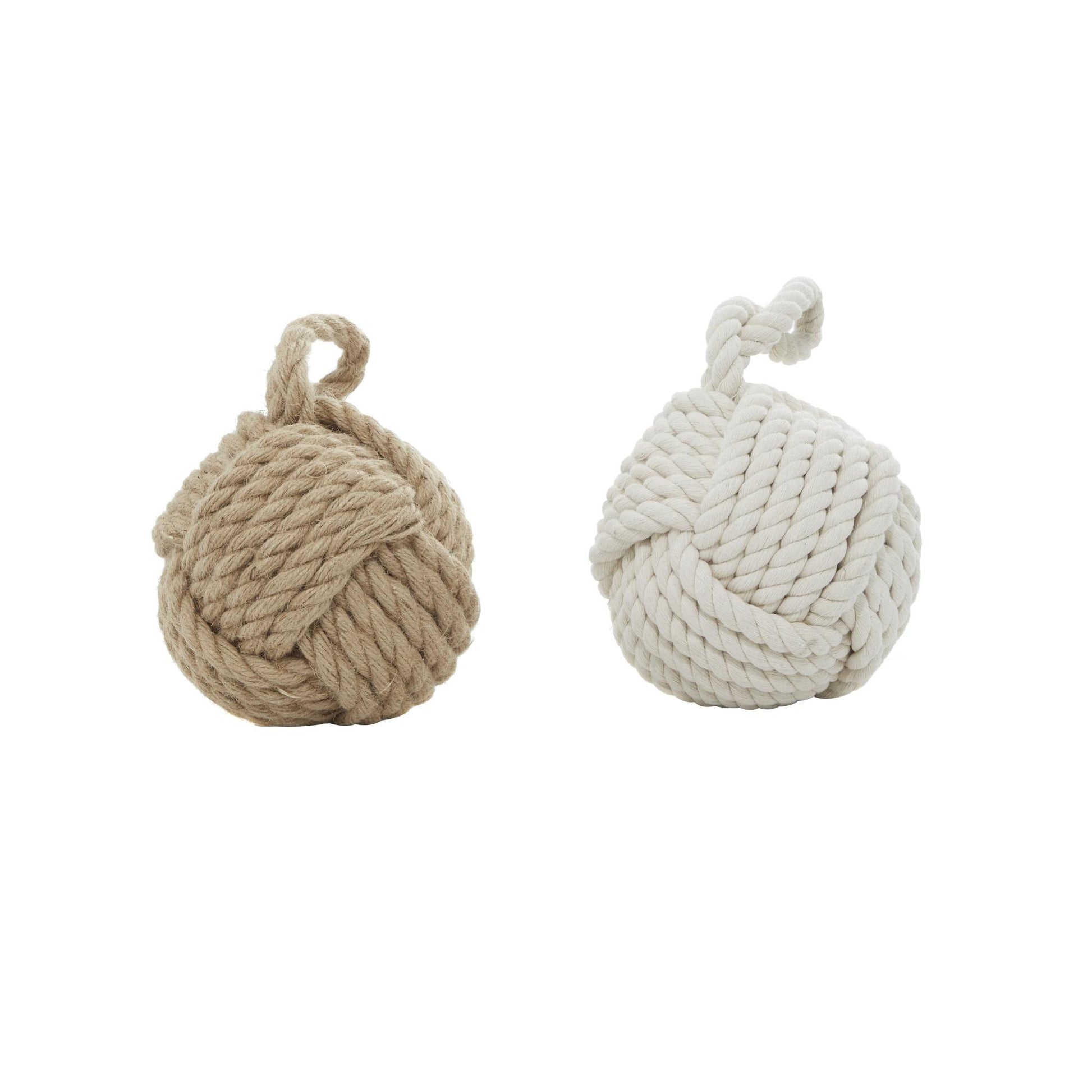 Set of 2 Knot Brown Jute Rope Cream Woven Decorative Sculpture with Hanging Loop